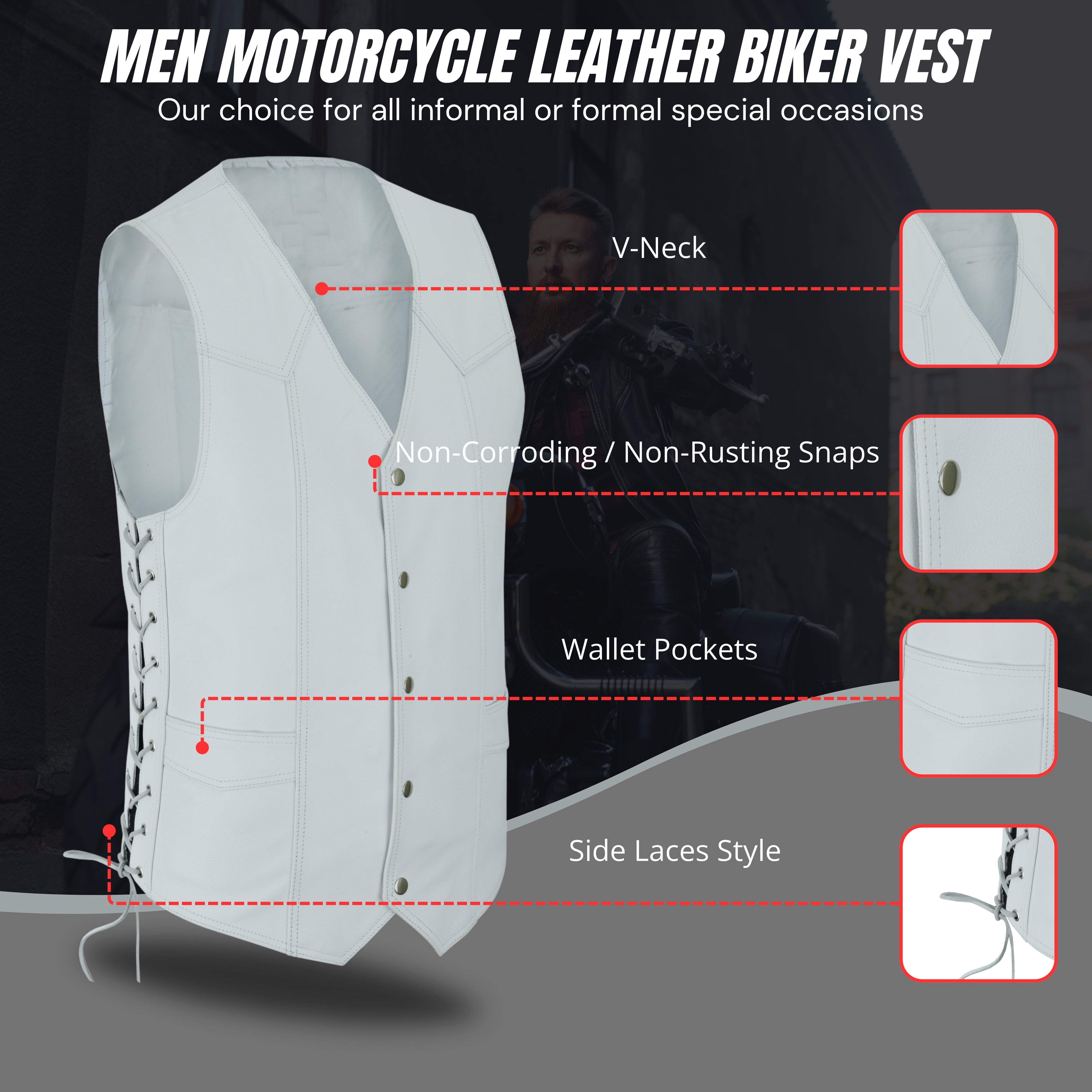 Women’s White Bulletproof-Style Leather Vest – Perfect for Biker Clubs