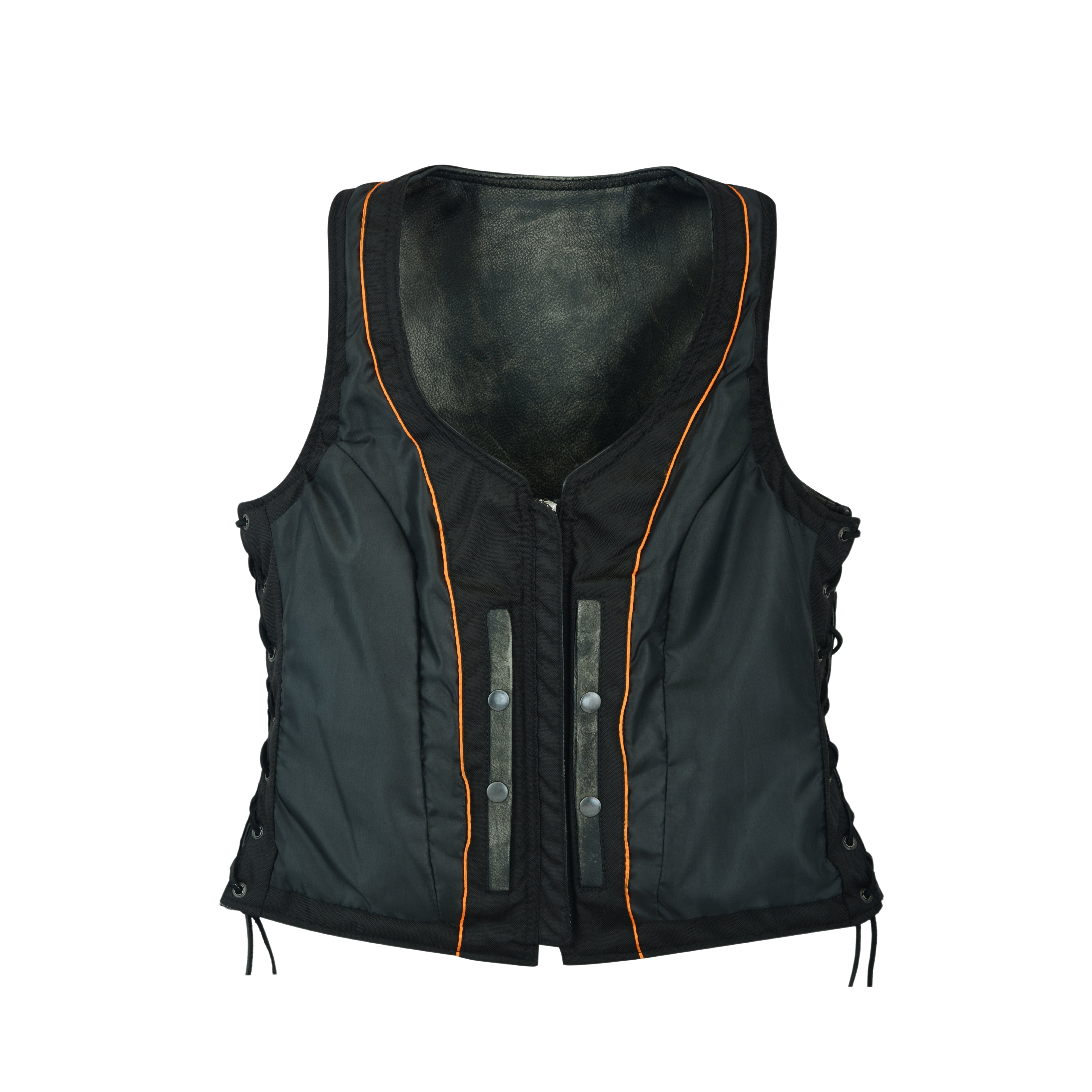 Distressed Grey ‘Open Neck’ Motorcycle Leather Vest with Side Laces – Premium Riderwear by Rexons