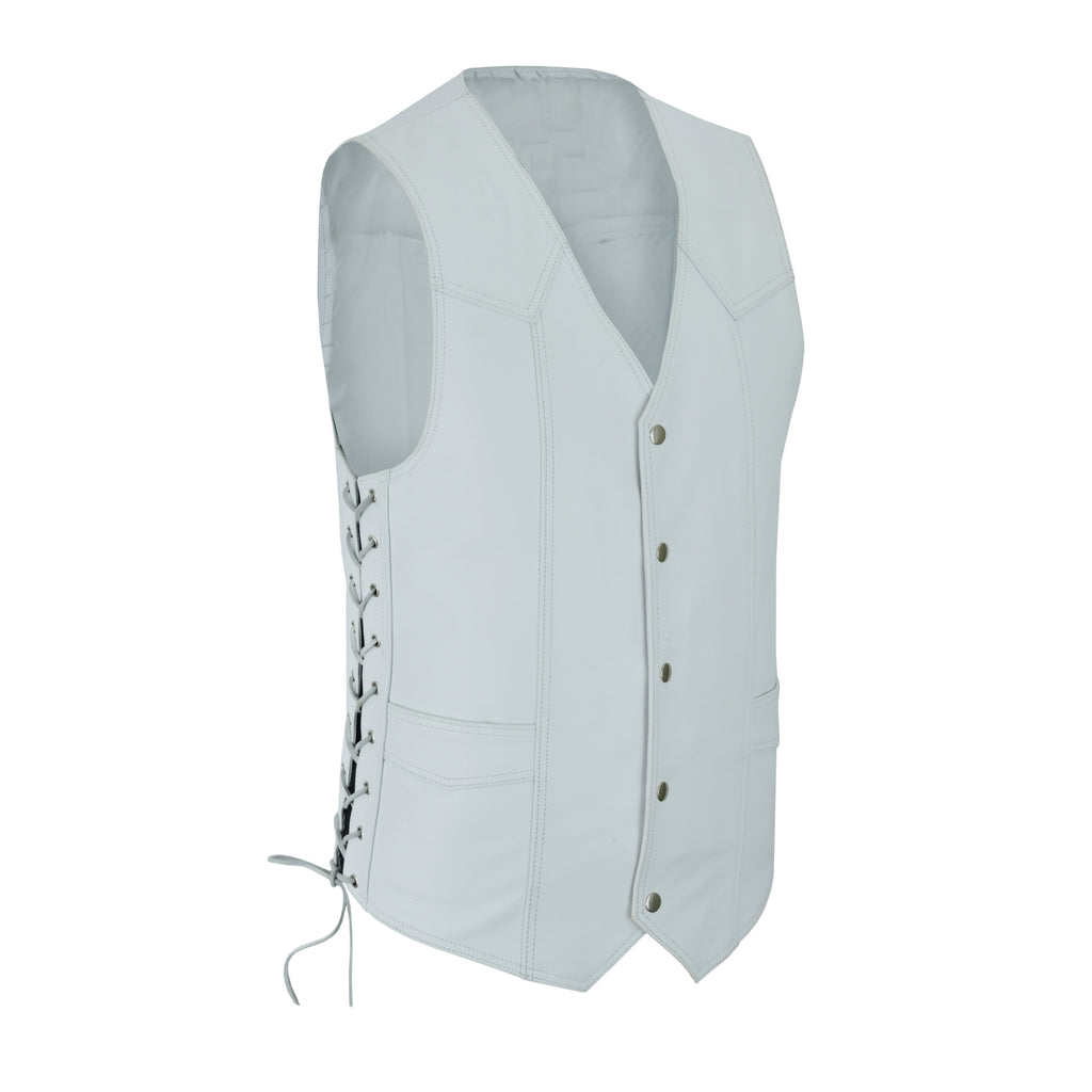 Women’s White Bulletproof-Style Leather Vest – Perfect for Biker Clubs