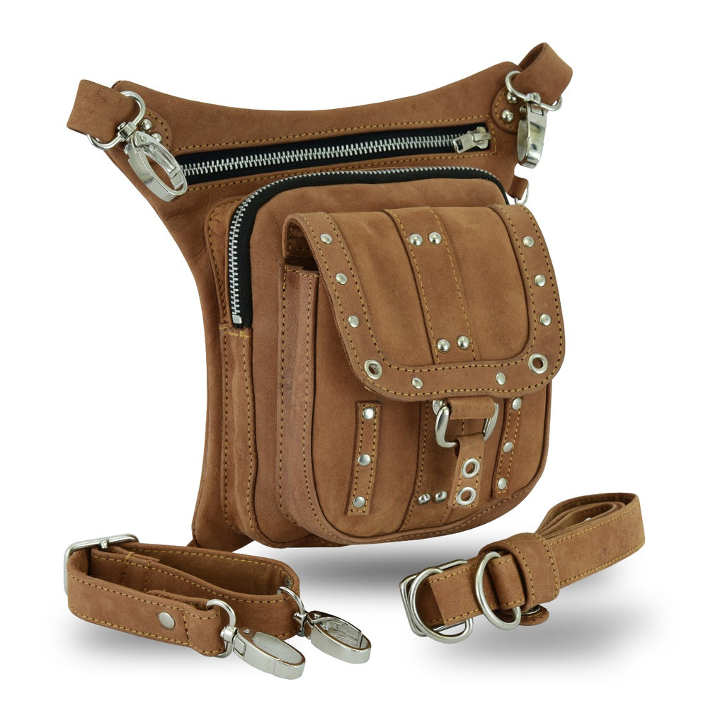 Leather Thigh Drop Leg Bag – Multi-Function Gun Holster Waist Bag, Fanny Pack & Messenger Bag by Rexons