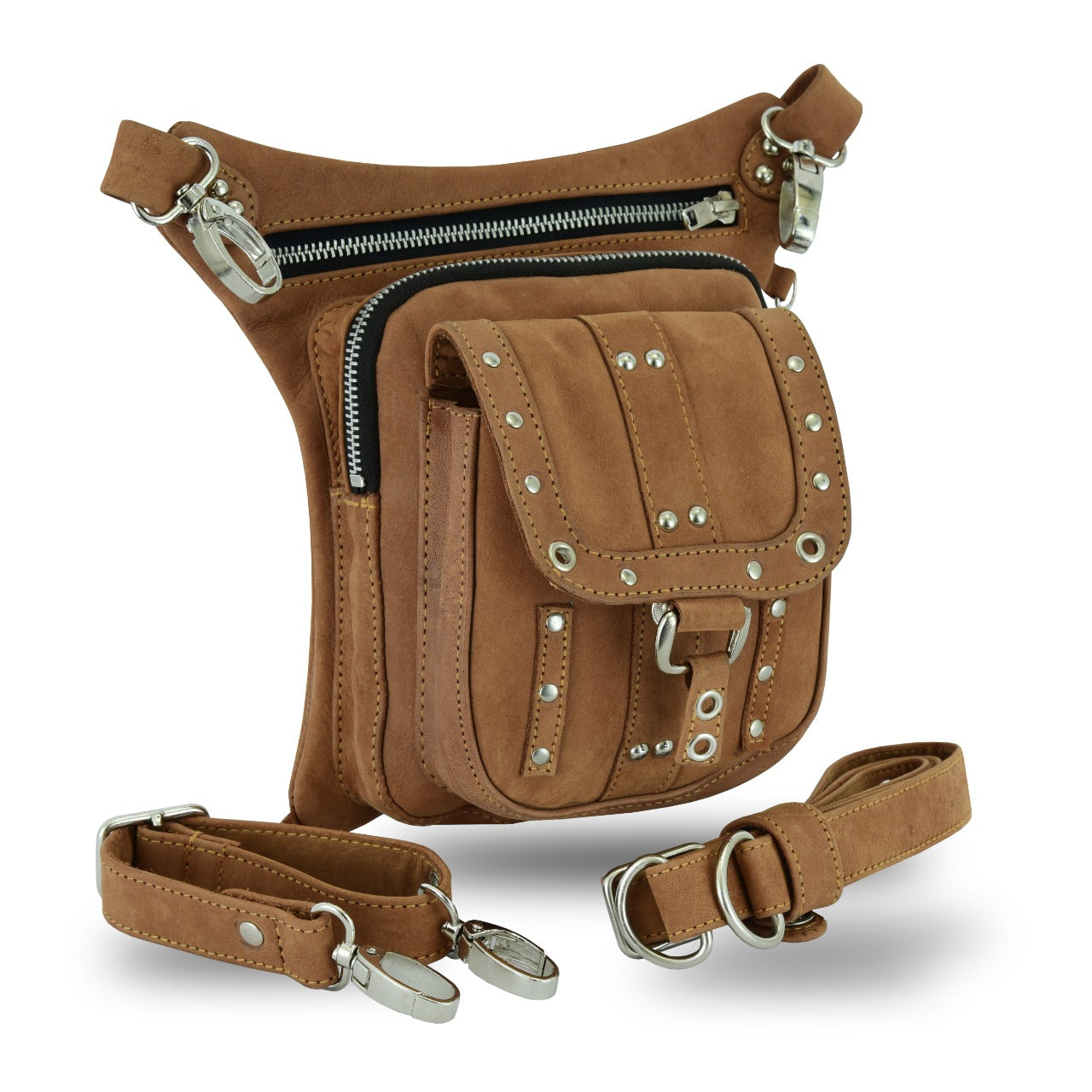 Leather Thigh Drop Leg Bag – Multi-Function Gun Holster Waist Bag, Fanny Pack & Messenger Bag by Rexons