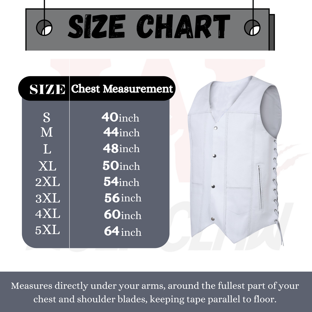 Men's White Traditional Style Leather Motorcycle Vest – Classic Biker Vest with Side Lacing and Snap Closure