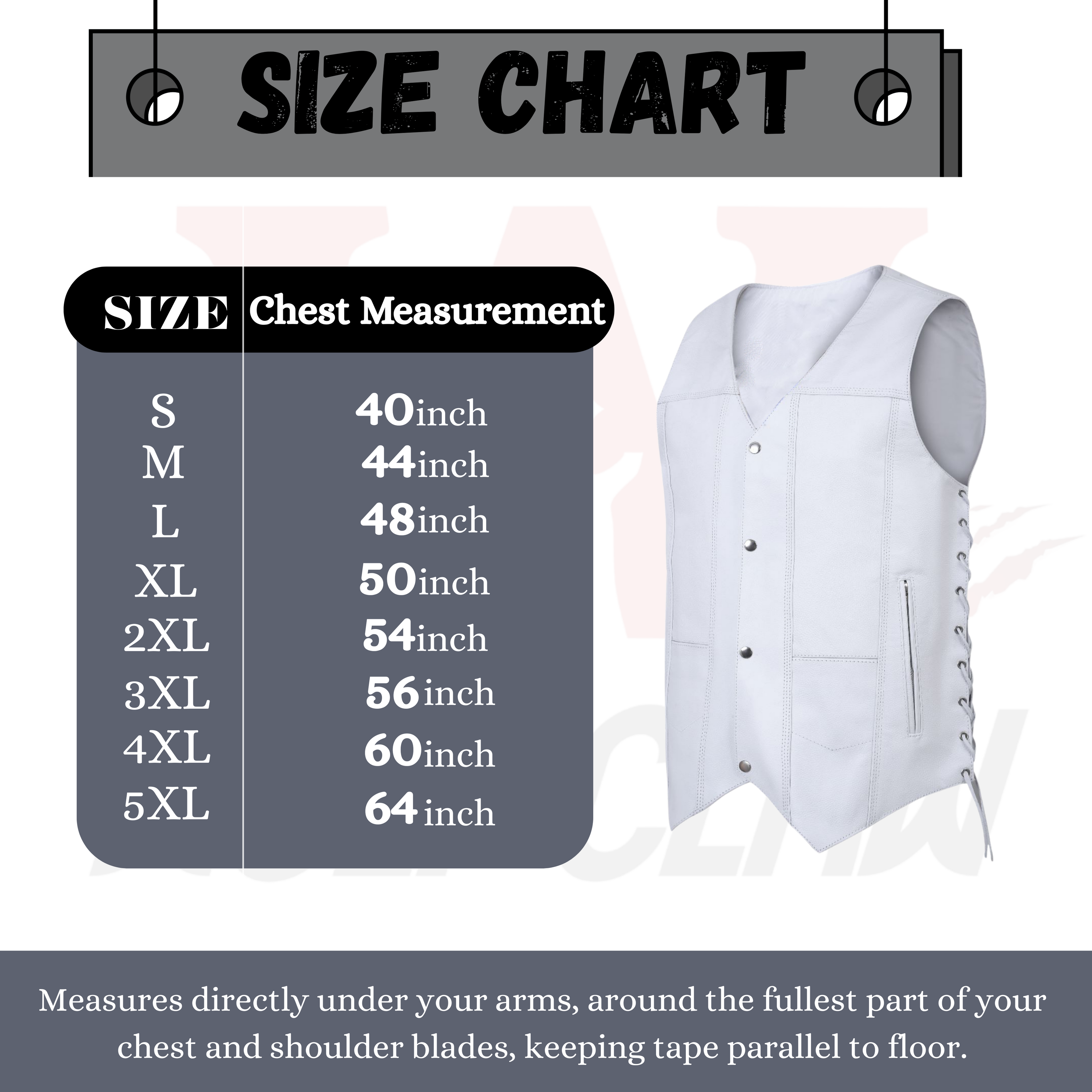 Men's White Traditional Style Leather Motorcycle Vest – Classic Biker Vest with Side Lacing and Snap Closure