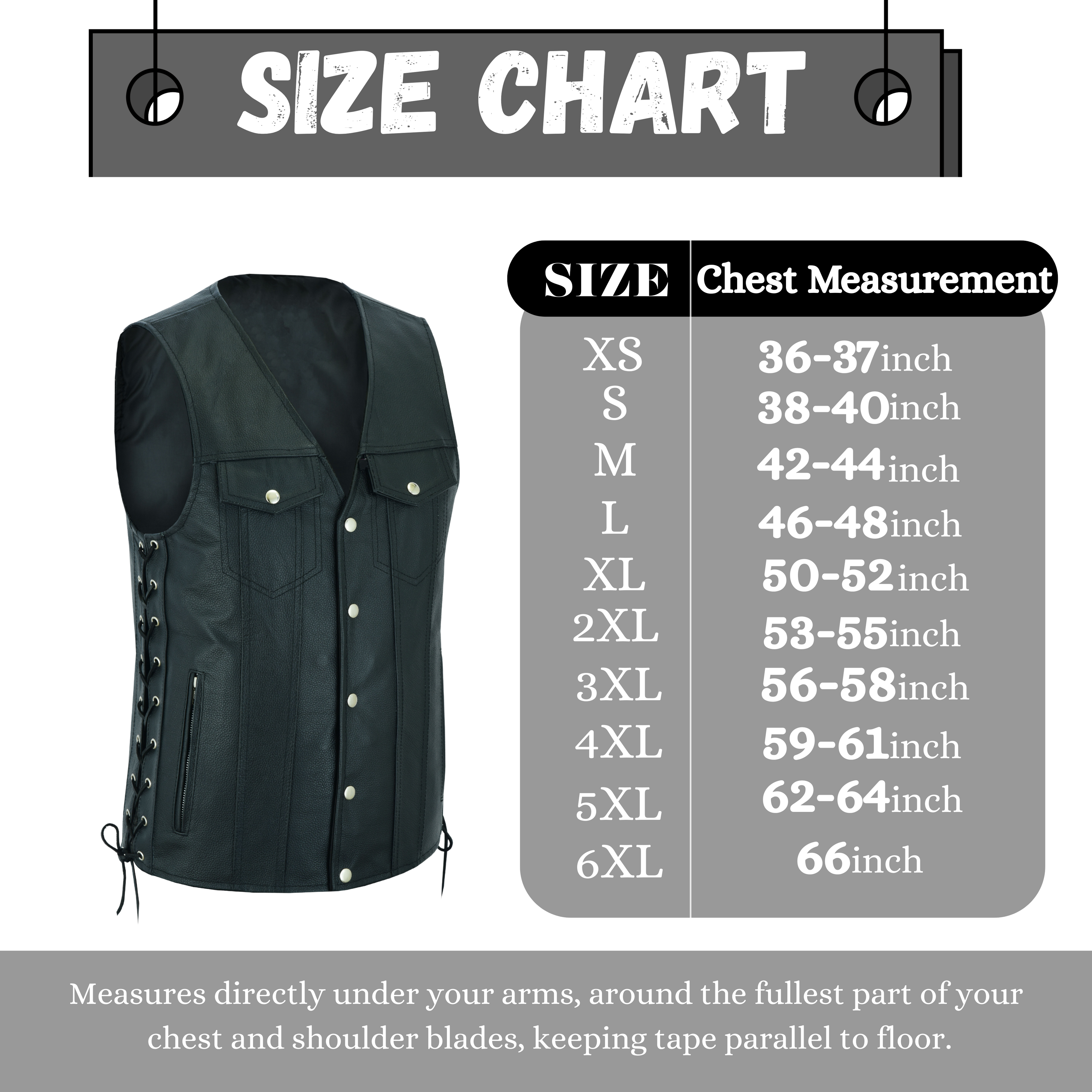 Men's Side Lace Biker Motorcycle Leather Vest – Concealed Carry Gun Pockets, Classic Rider Style by Rexons