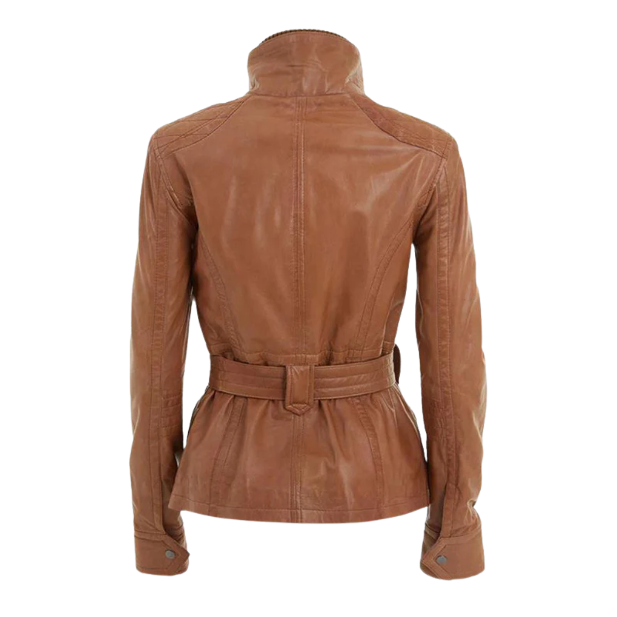 Amber Trail Women’s Tan Belted Leather Jacket