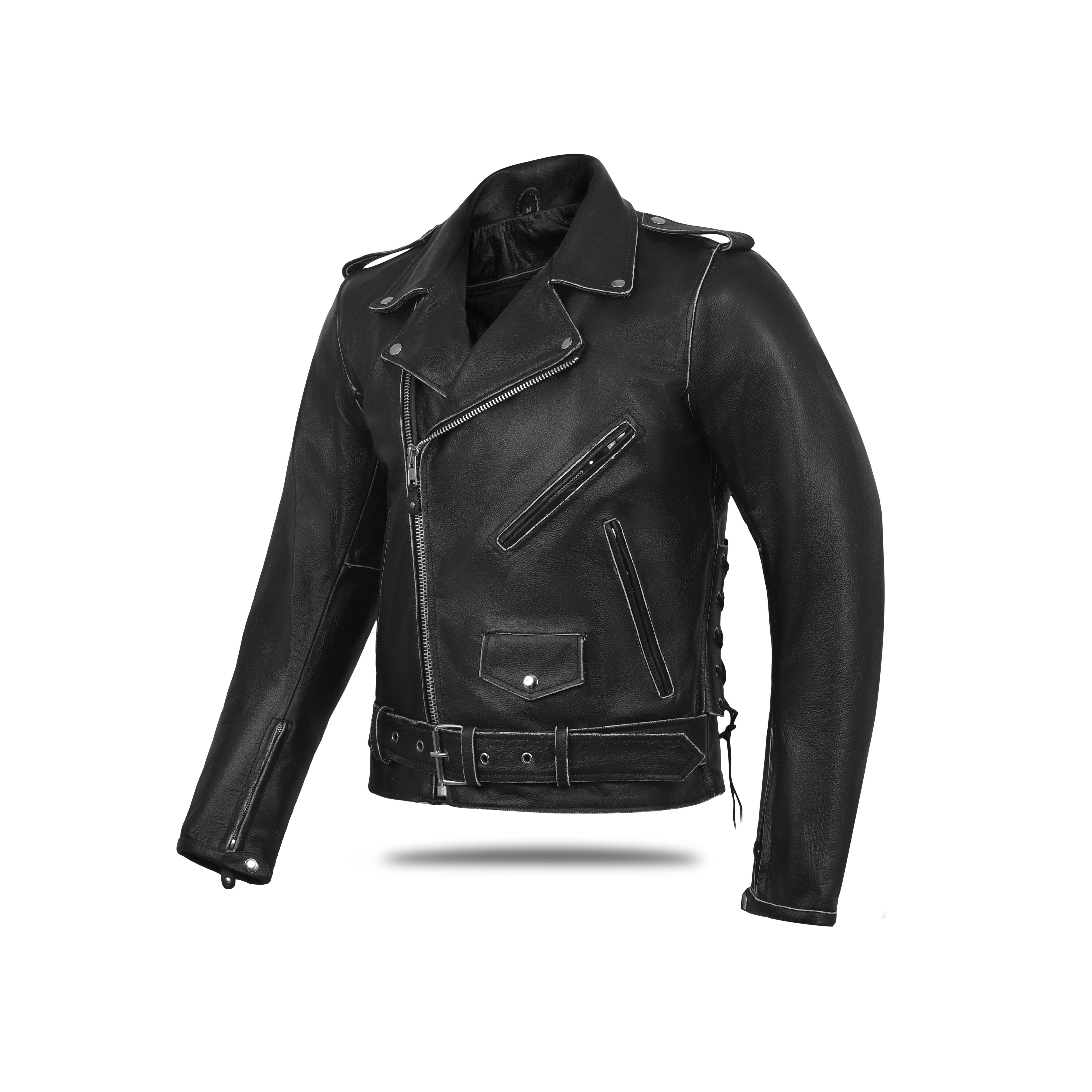 Old School Police Style Motorcycle Leather Jacket Black