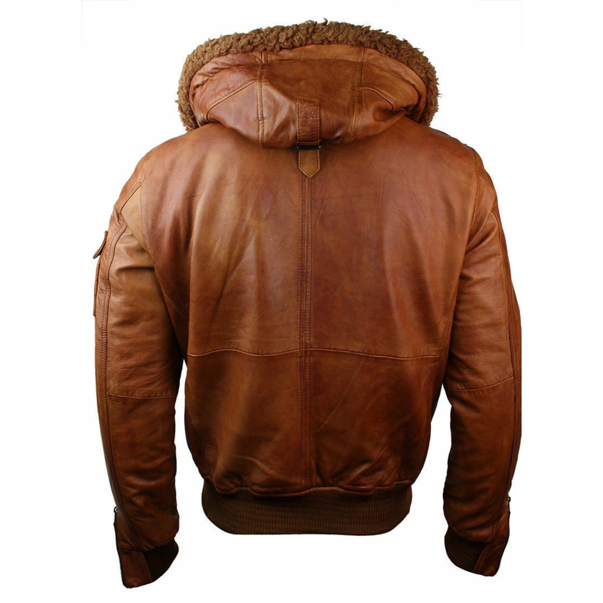 Men’s Brown Leather Jacket with Hood & Shearling Lining