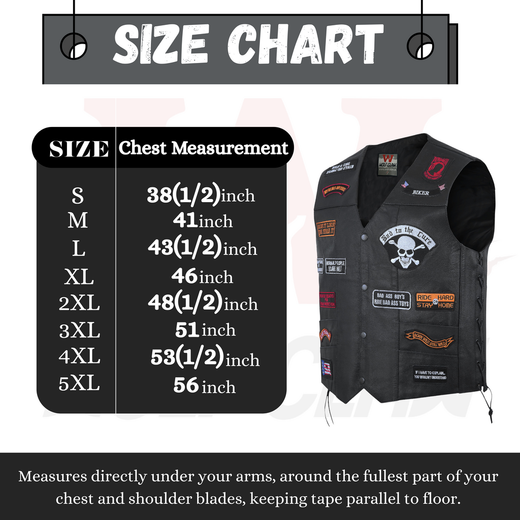 Plus Size Biker Vest – 23 Patch Design Motorcycle Club Jacket