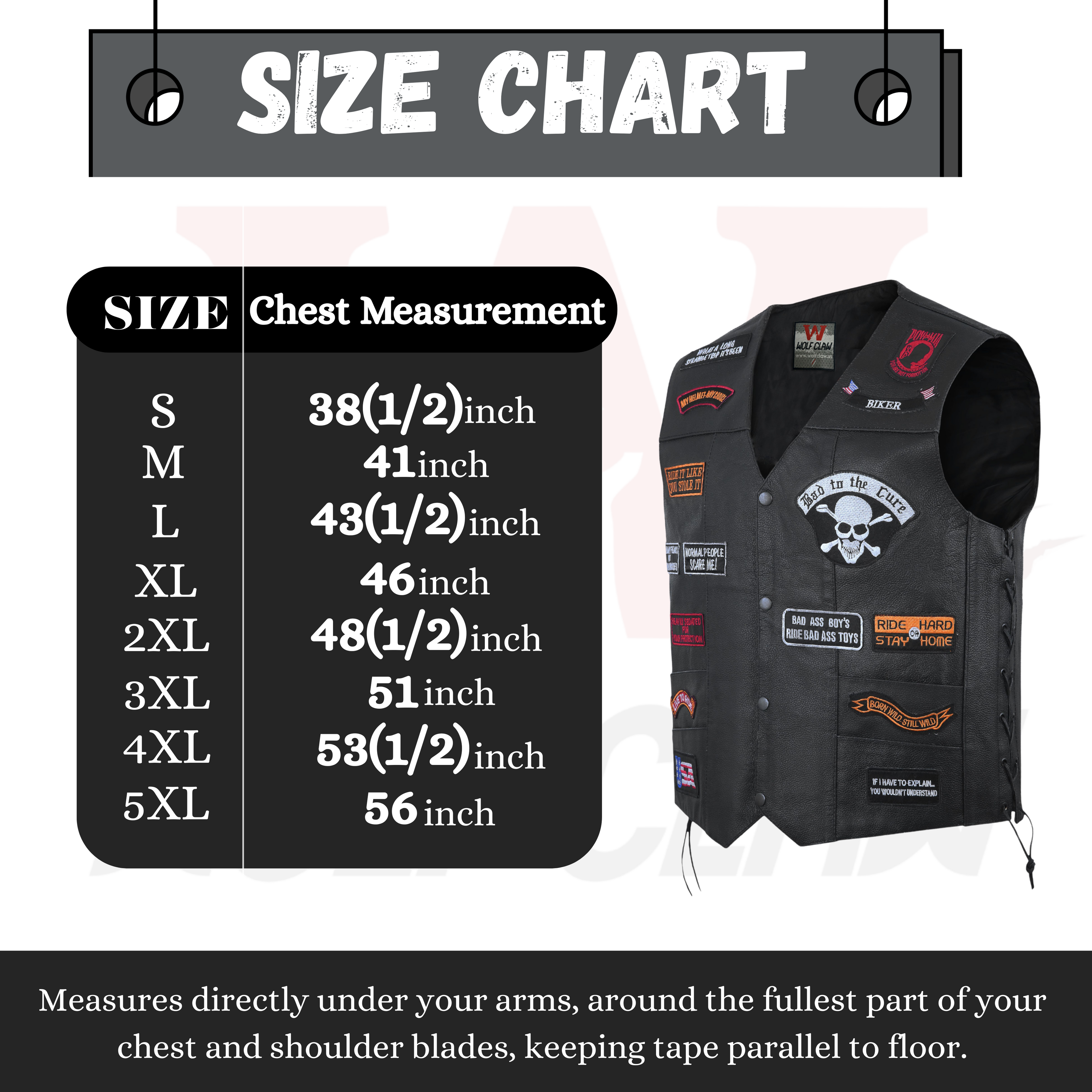 Plus Size Biker Vest – 23 Patch Design Motorcycle Club Jacket