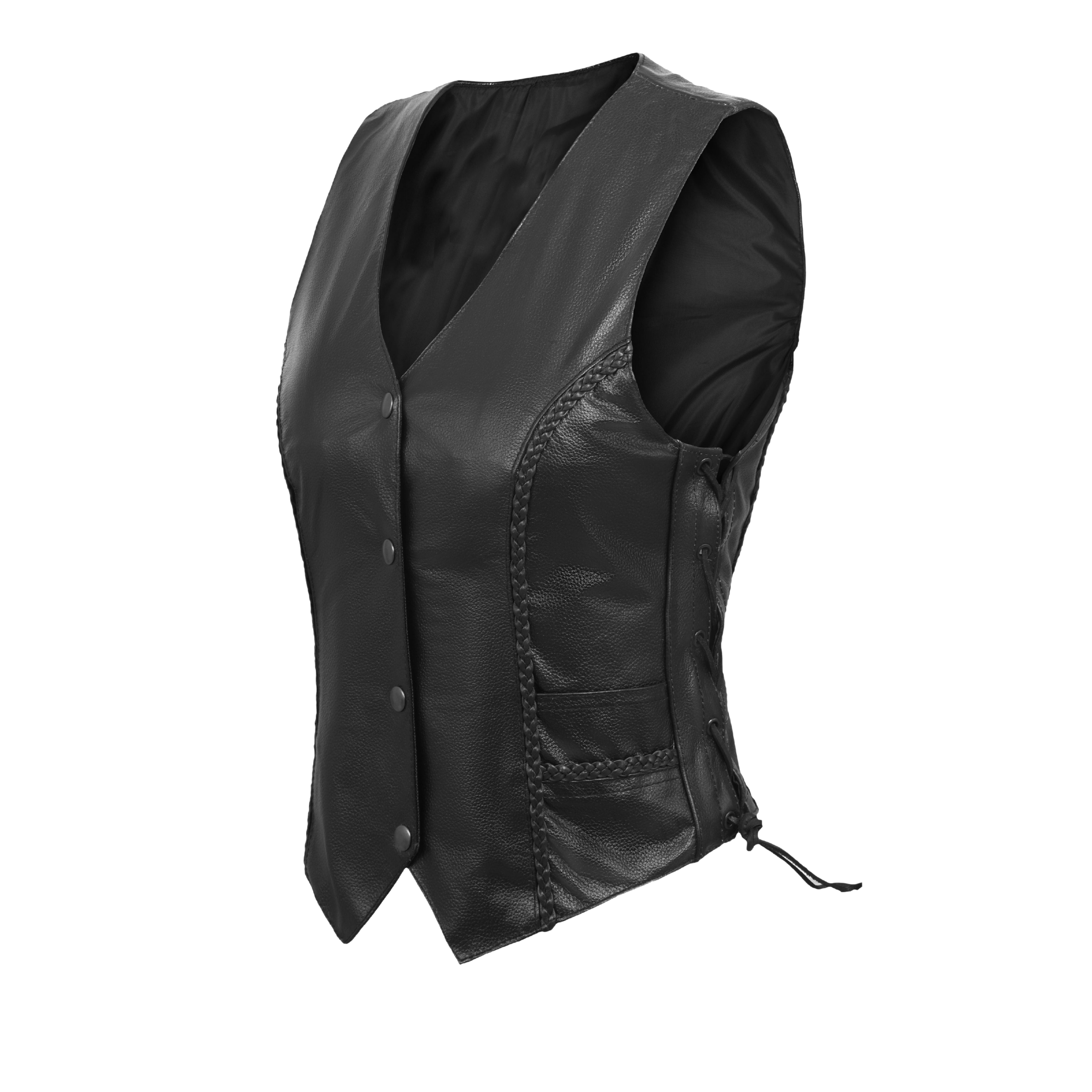 WCWV53541SPT Women’s Rib Stretch Zipper Front Leather Vest by Rexons – Sleek Fit & Stylish Ride Wear