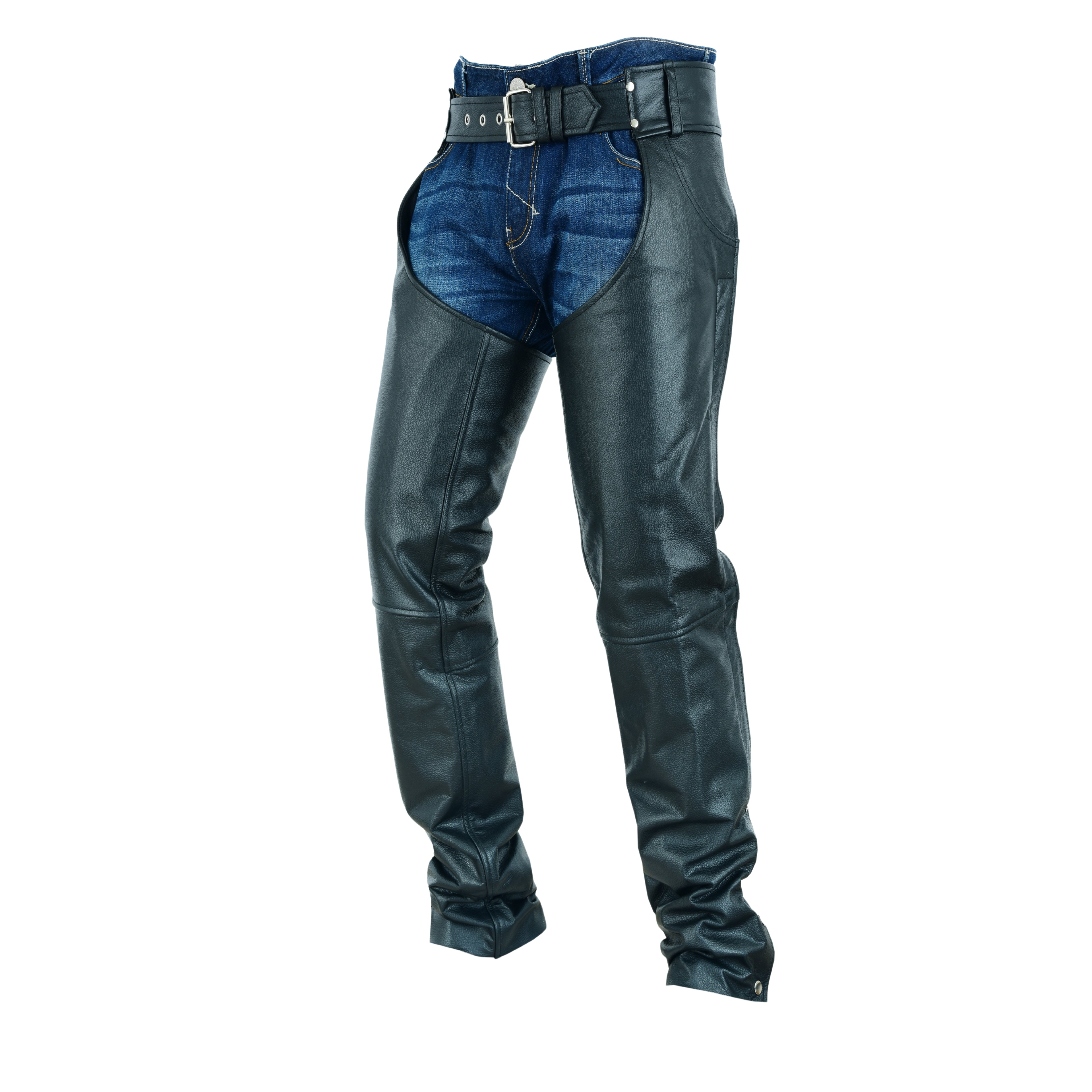 HL12836 Classic Leather Motorcycle Chaps – Jean Pocket Style Riding Gear