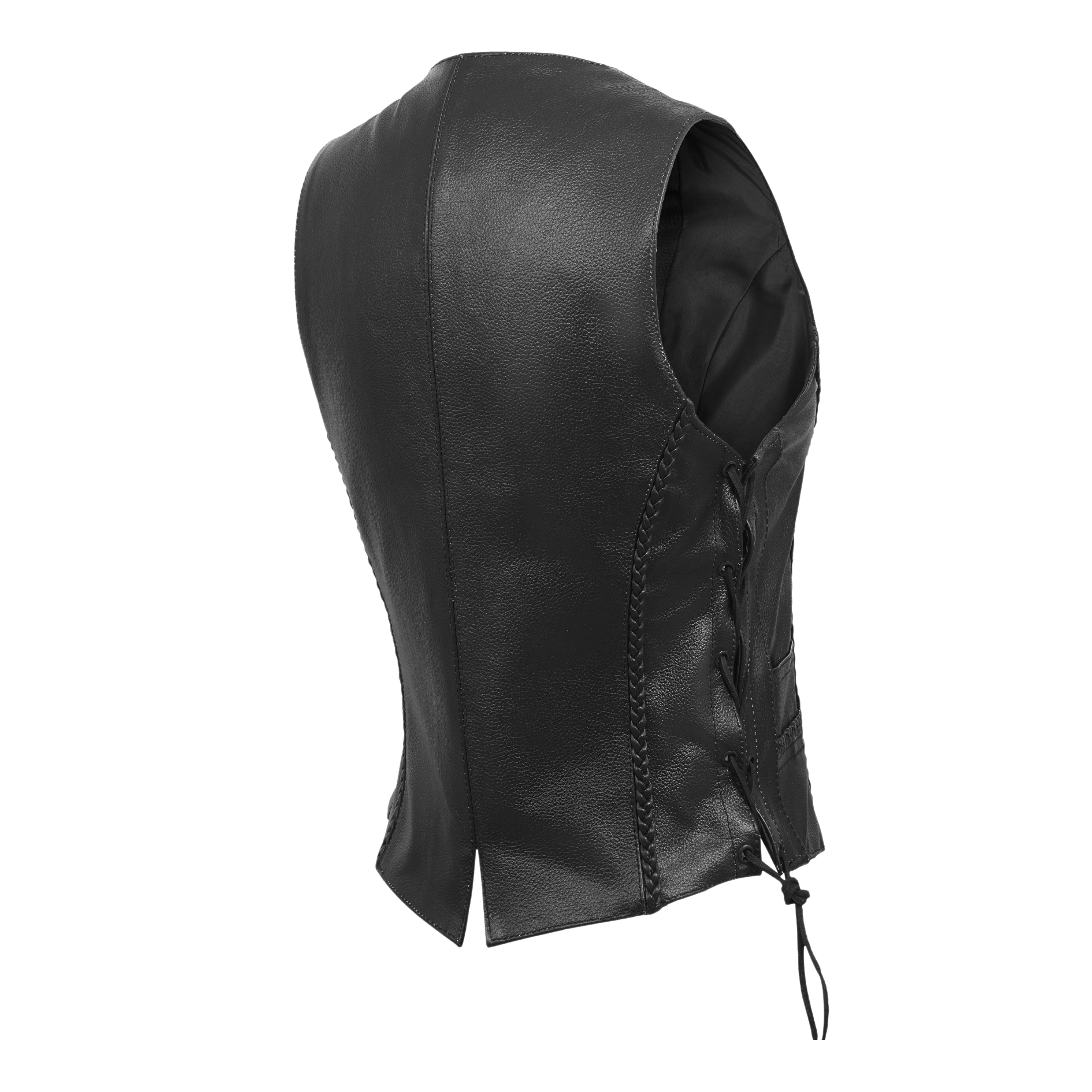 WCWV53541SPT Women’s Rib Stretch Zipper Front Leather Vest by Rexons – Sleek Fit & Stylish Ride Wear