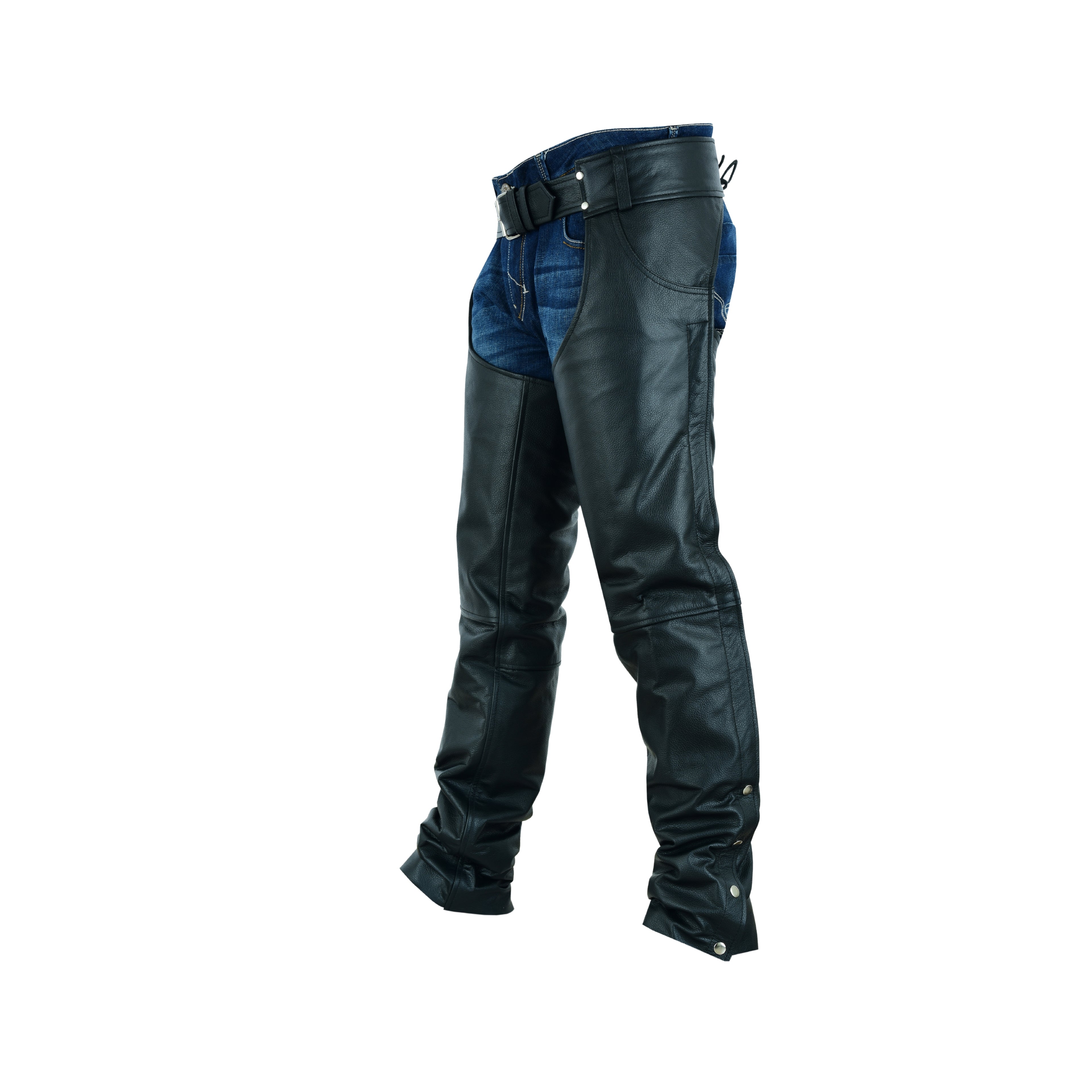 HL12836 Classic Leather Motorcycle Chaps – Jean Pocket Style Riding Gear