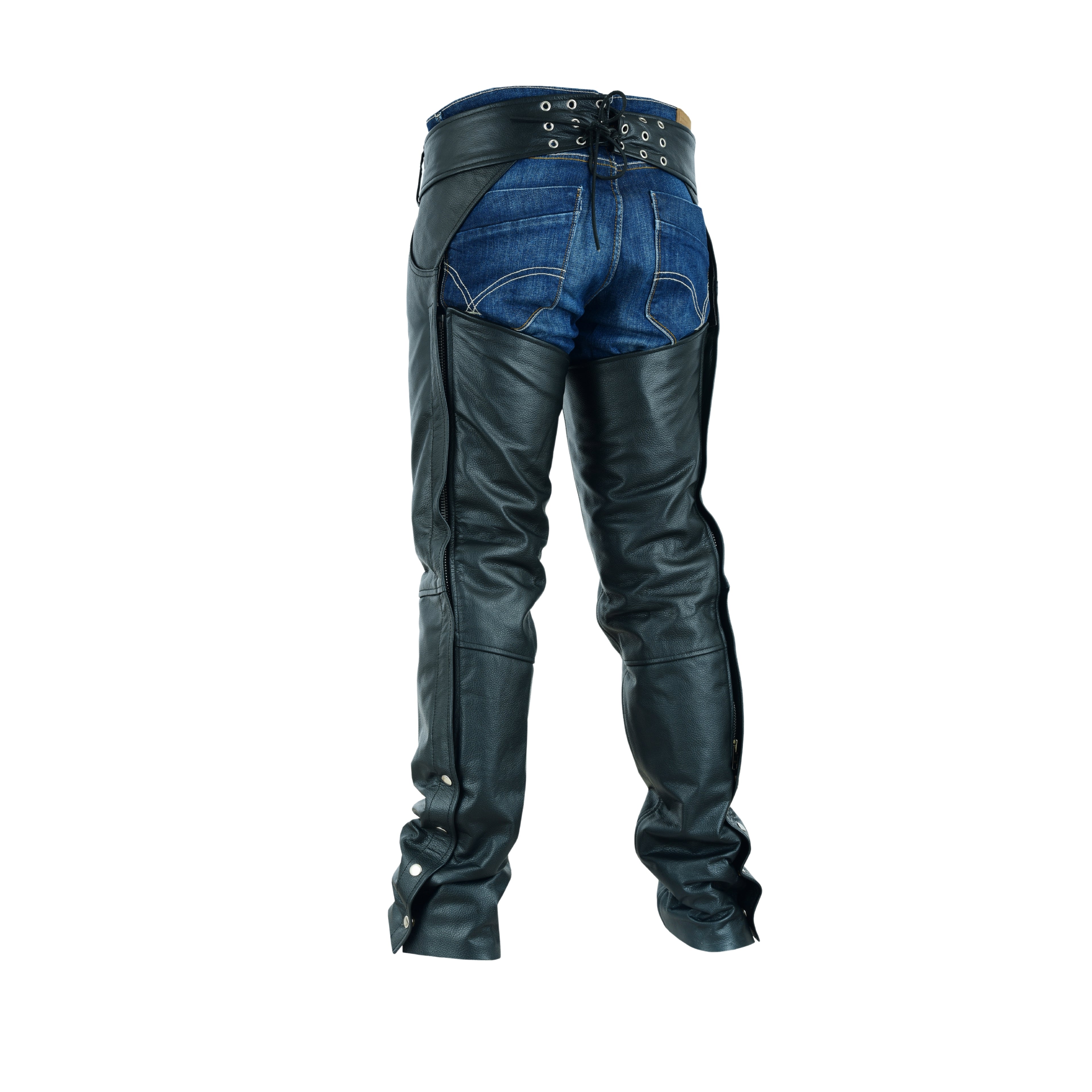HL12836 Classic Leather Motorcycle Chaps – Jean Pocket Style Riding Gear
