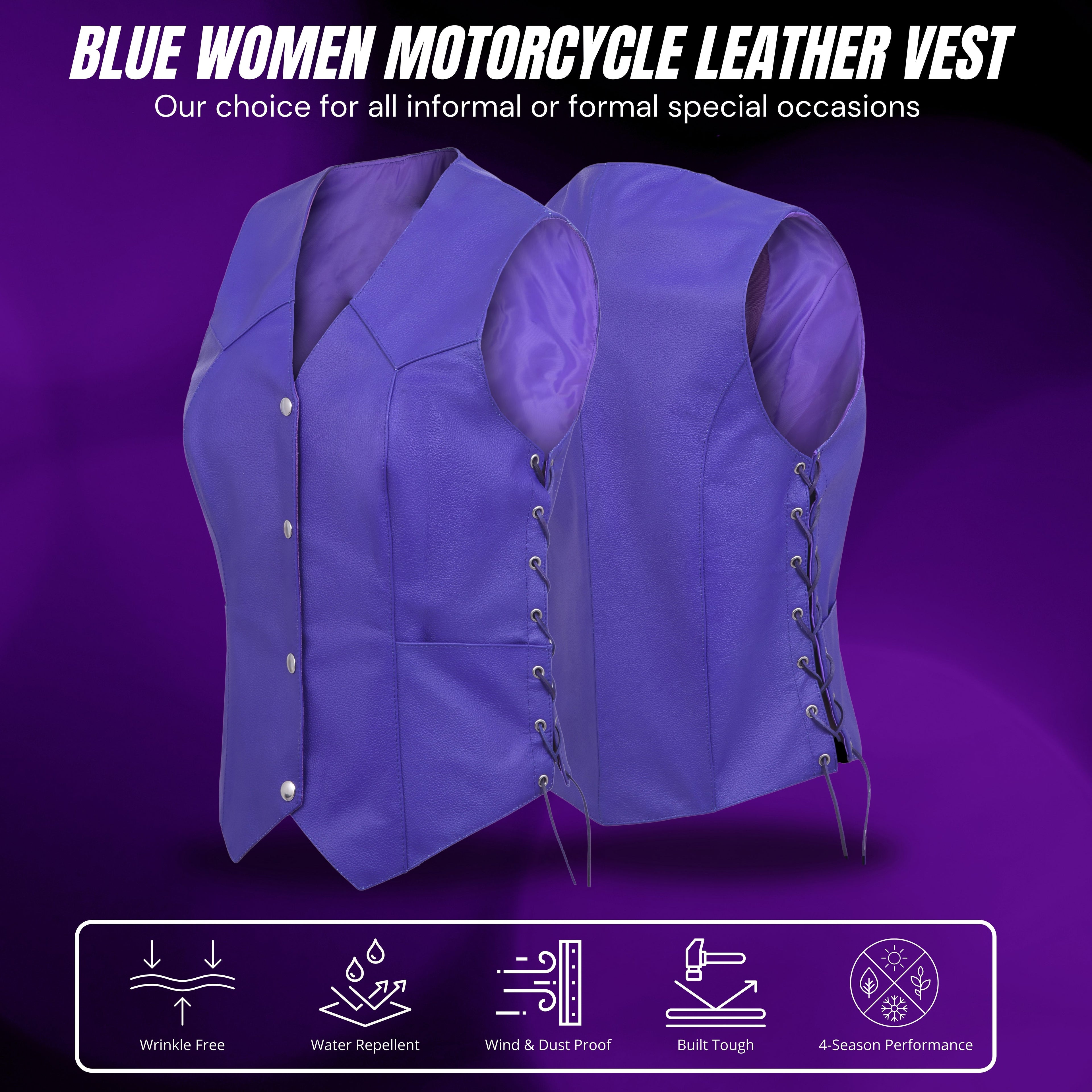 Passionate Purple Women’s Motorcycle Leather Vest – Club Style by Rexons | Easy Patch Sew Design