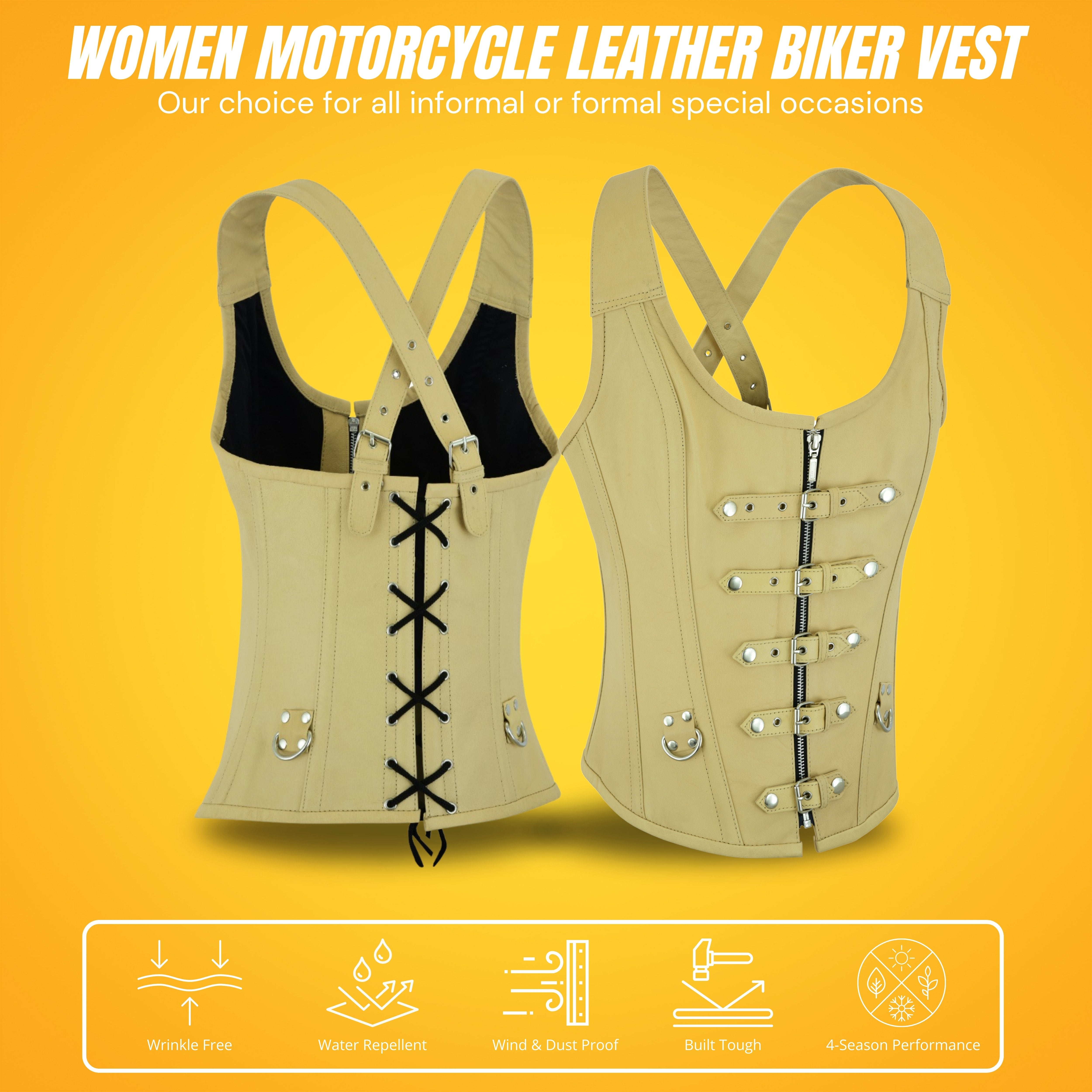 Tan Real Leather Corset Bustier – Steel Boned with Strap & Lacing Design by Rexons