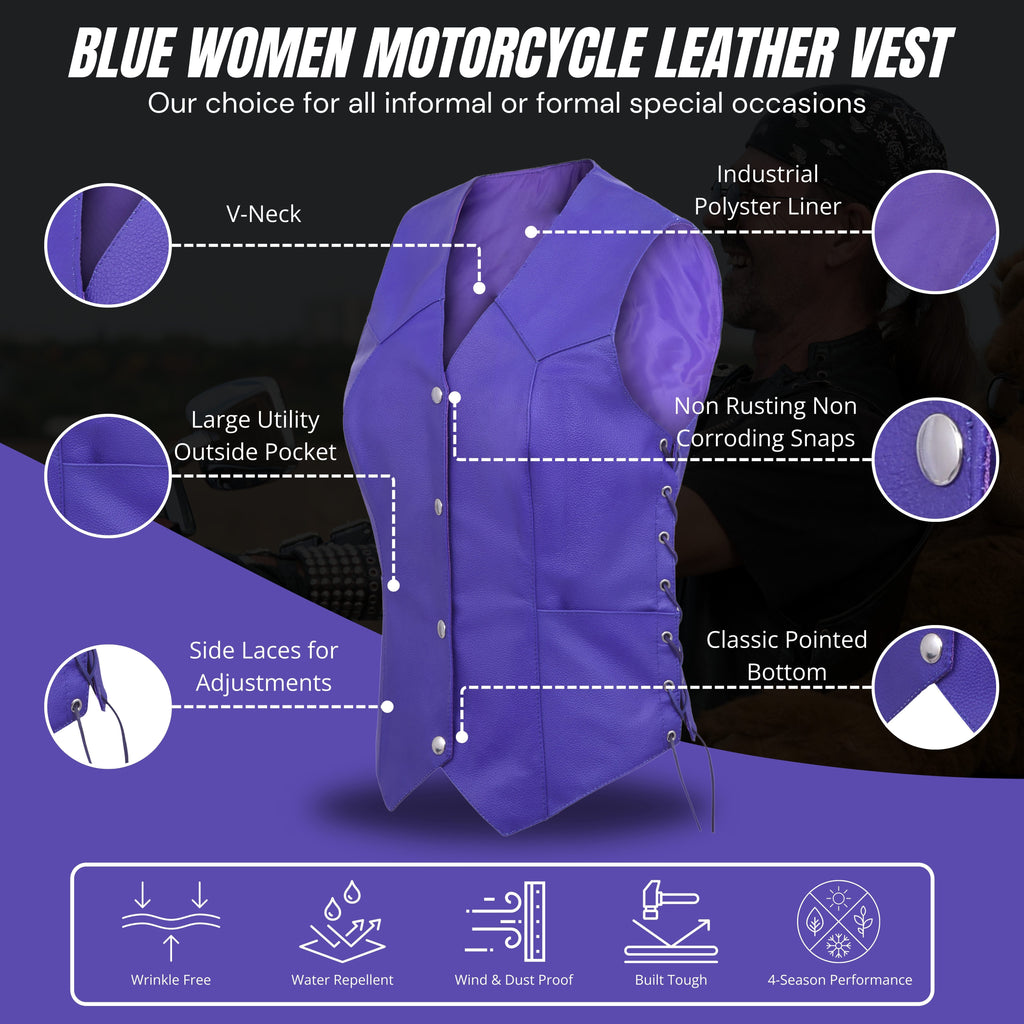 Passionate Purple Women’s Motorcycle Leather Vest – Club Style by Rexons | Easy Patch Sew Design