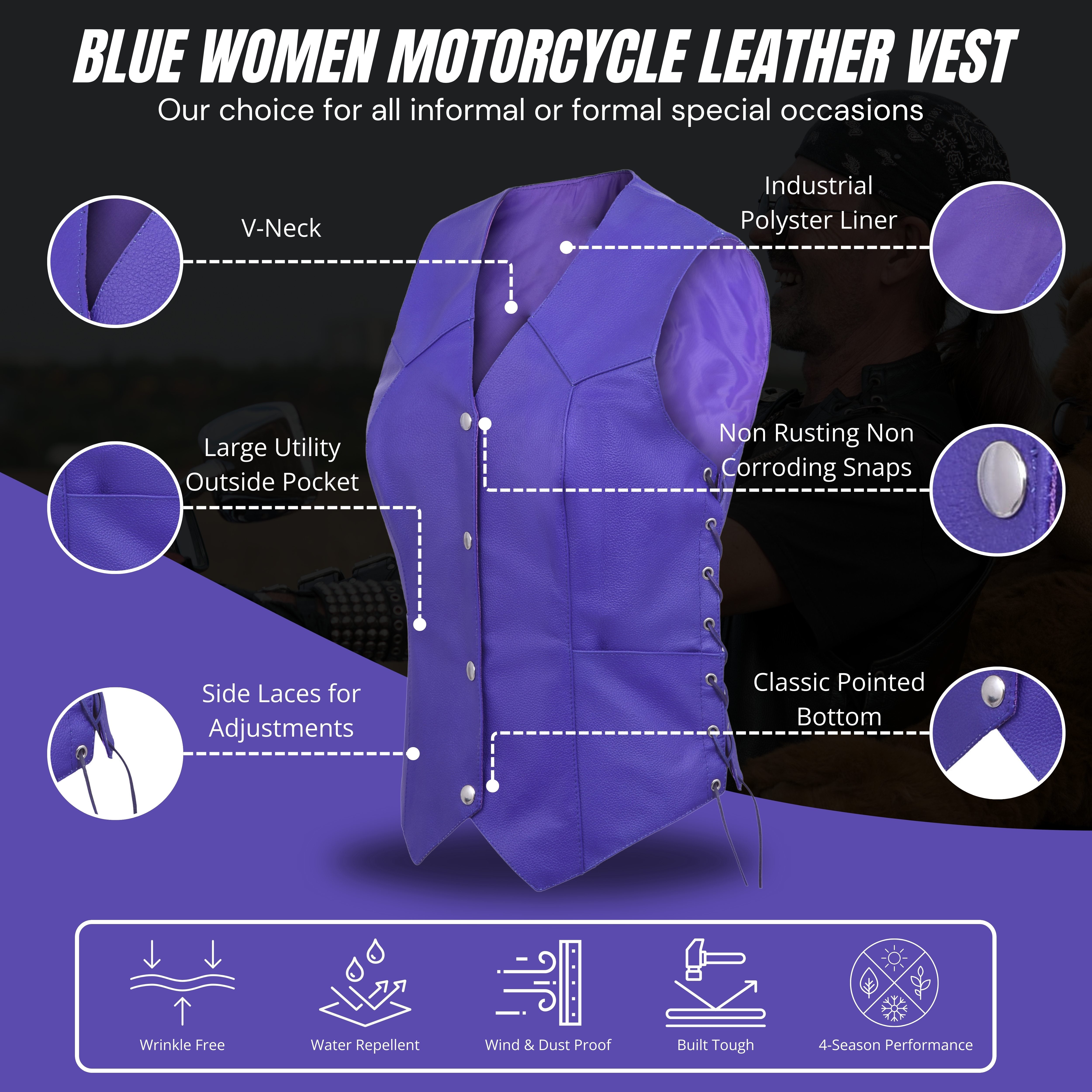 Passionate Purple Women’s Motorcycle Leather Vest – Club Style by Rexons | Easy Patch Sew Design
