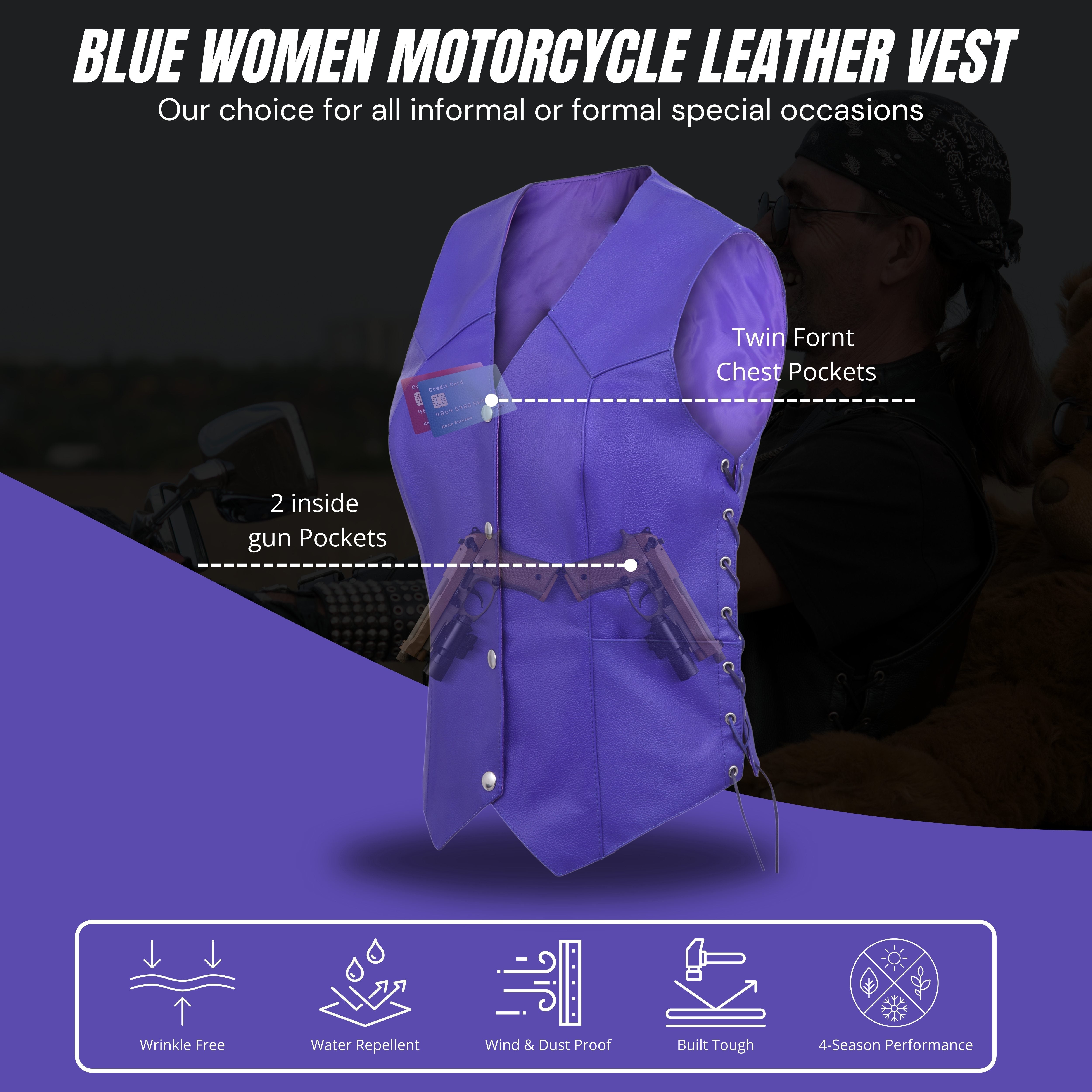 Passionate Purple Women’s Motorcycle Leather Vest – Club Style by Rexons | Easy Patch Sew Design