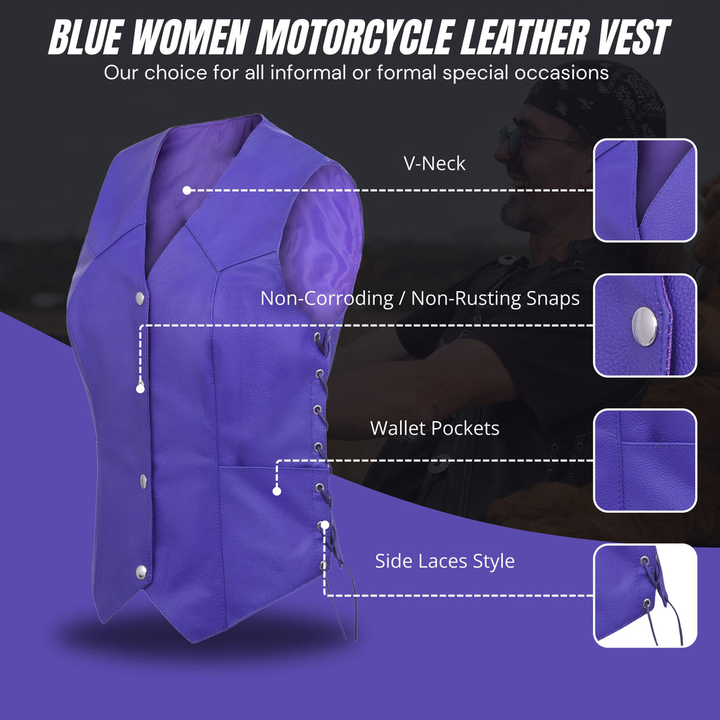Passionate Purple Women’s Motorcycle Leather Vest – Club Style by Rexons | Easy Patch Sew Design