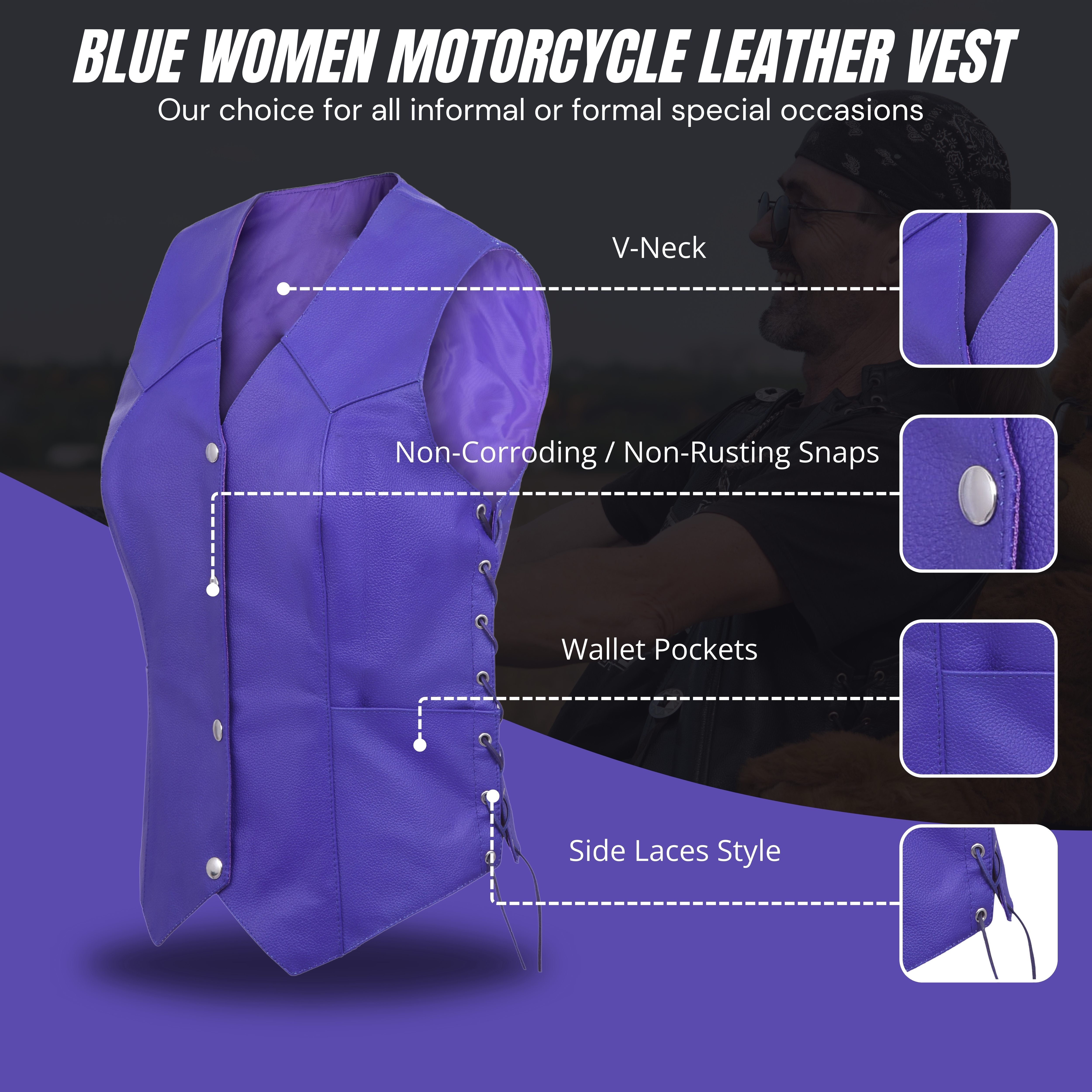 Passionate Purple Women’s Motorcycle Leather Vest – Club Style by Rexons | Easy Patch Sew Design
