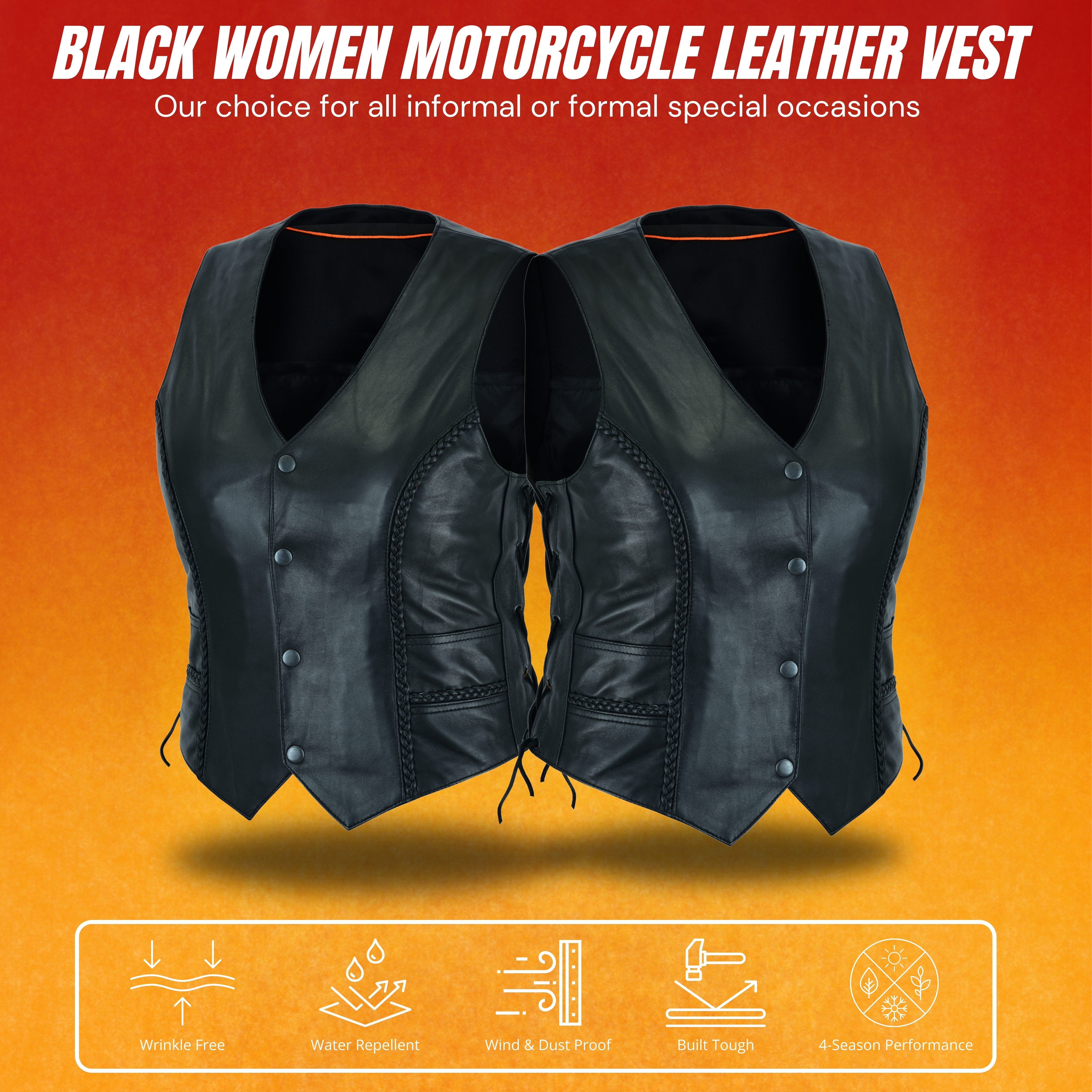 Motorcycle Women’s Braided Leather Vest – Classic Biker Style by Rexons