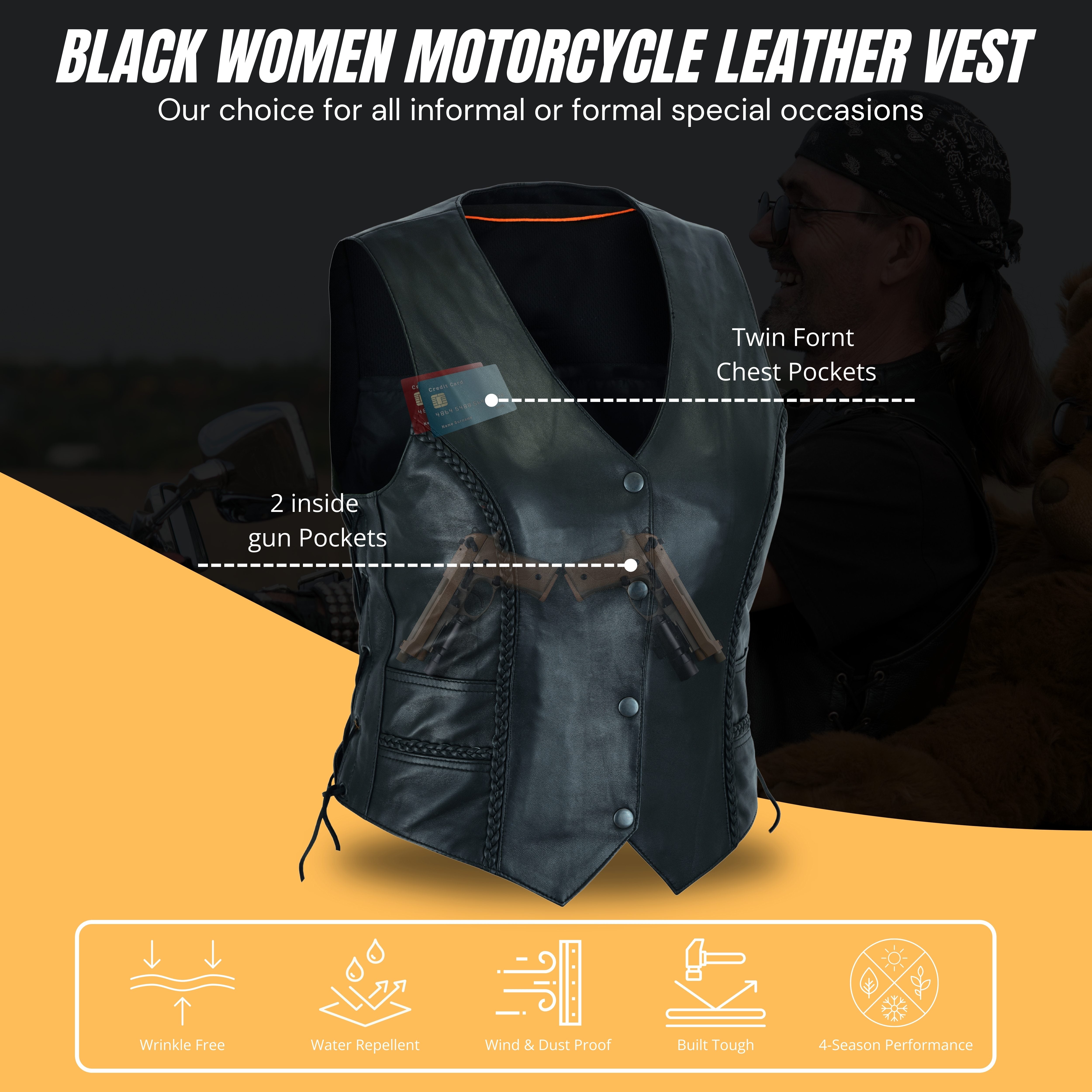Motorcycle Women’s Braided Leather Vest – Classic Biker Style by Rexons