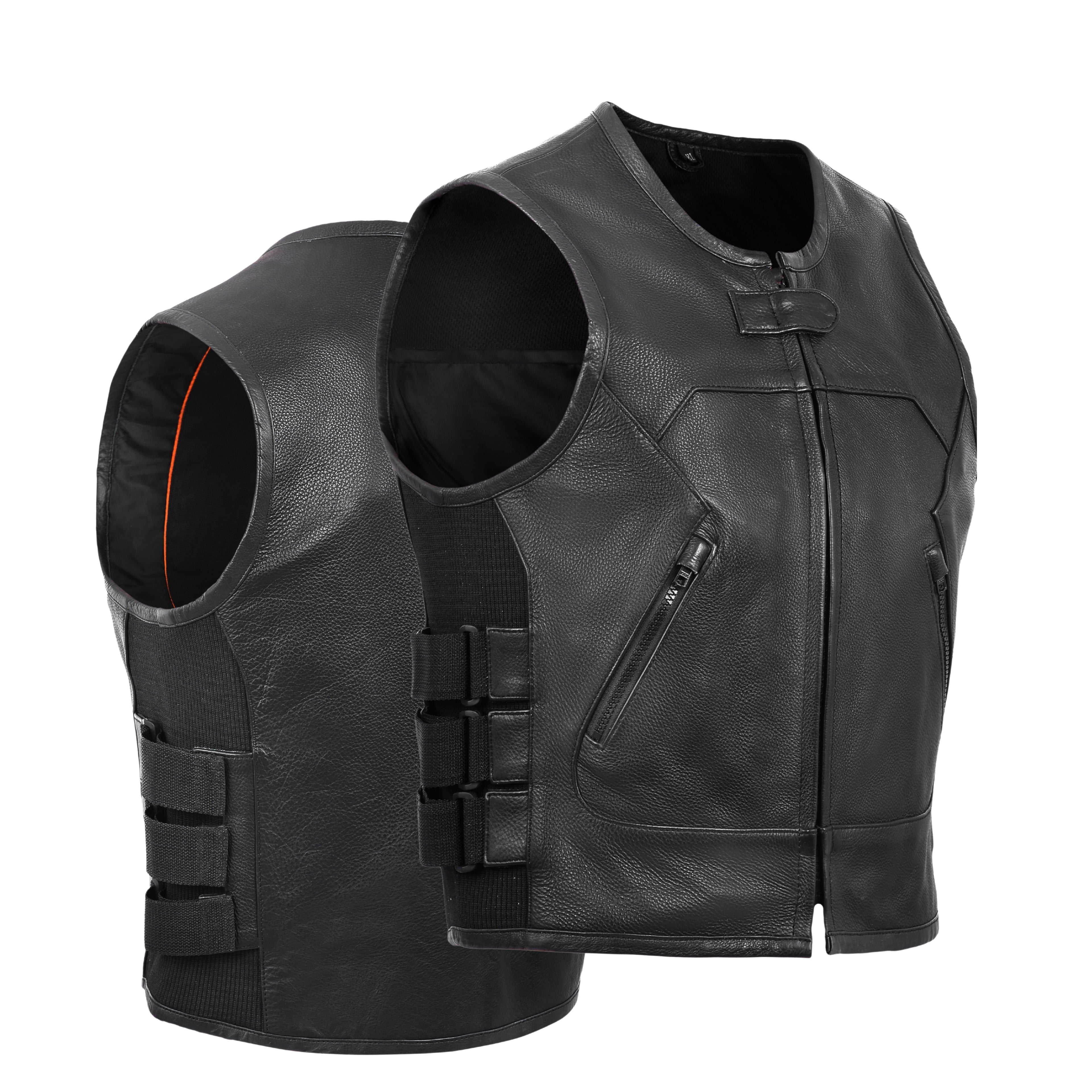 Black SWAT & Bulletproof Style Leather Vest – Tactical-Inspired Streetwear by Rexons