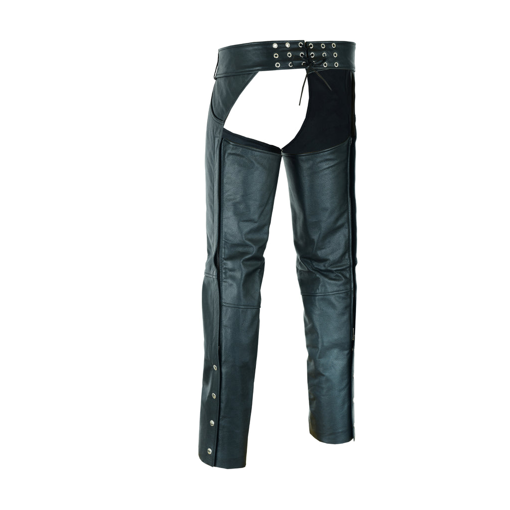 Men's Classic Black Leather Motorcycle Chaps with Jeans-Style Pockets