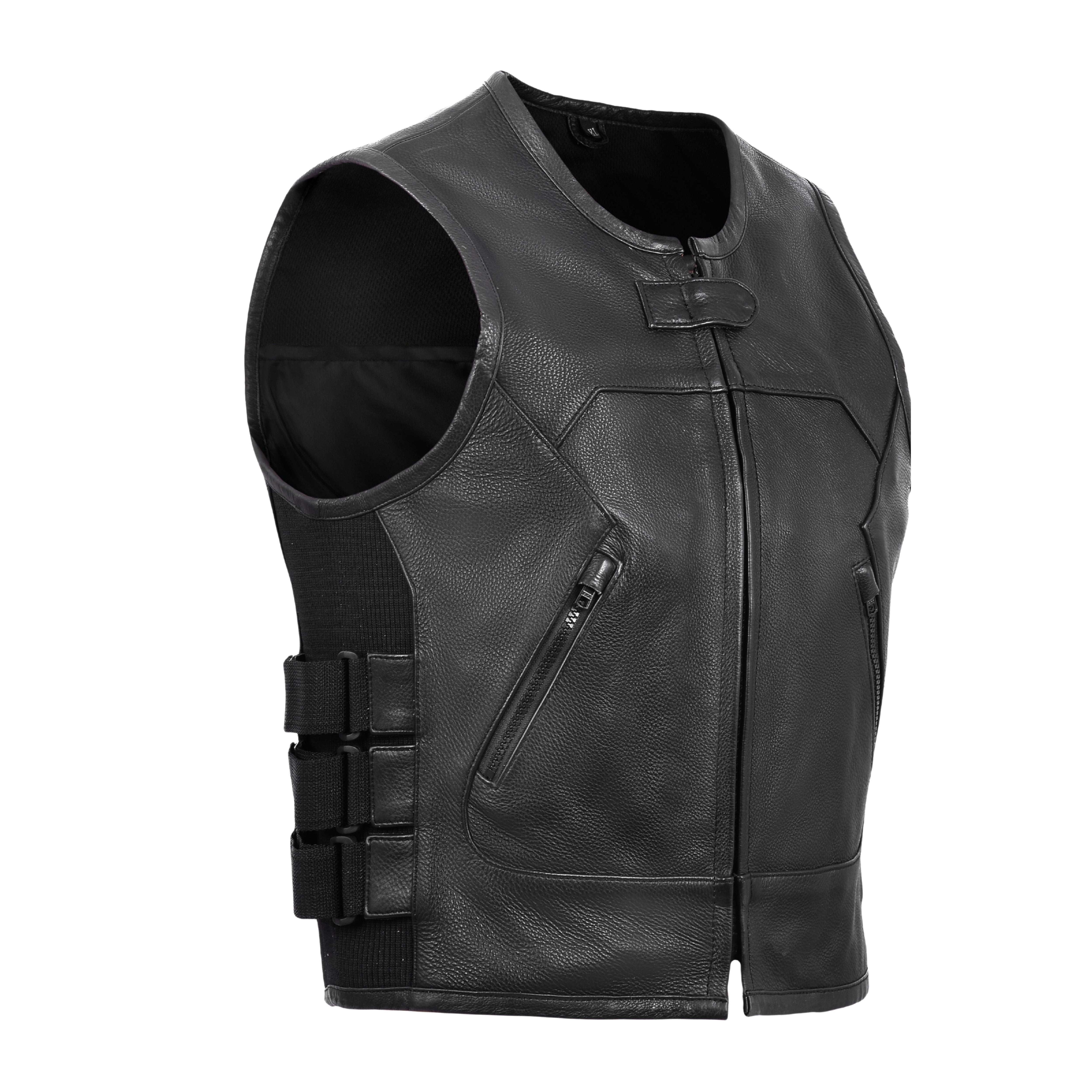Black SWAT & Bulletproof Style Leather Vest – Tactical-Inspired Streetwear by Rexons