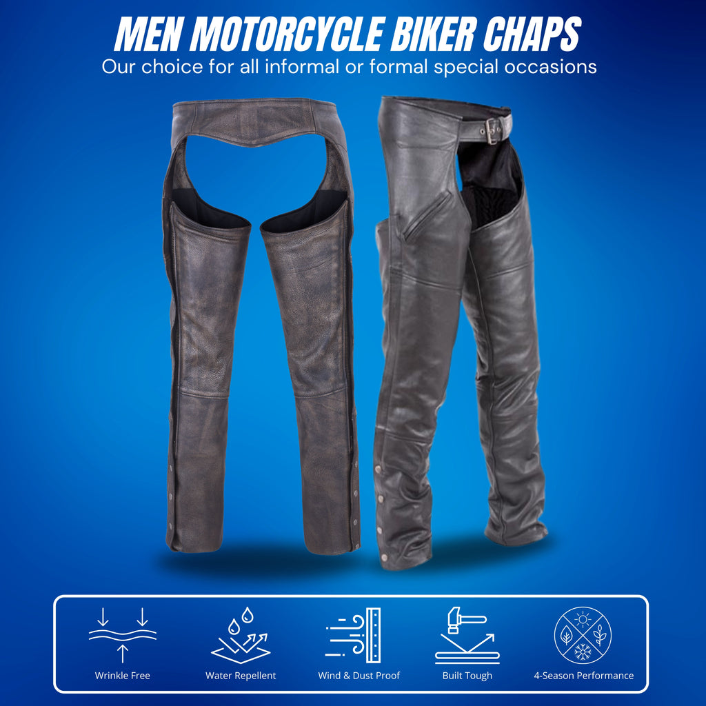 Milwaukee Leather Men’s Premium Motorcycle Chaps – Thermal Lined Biker Riding Gear