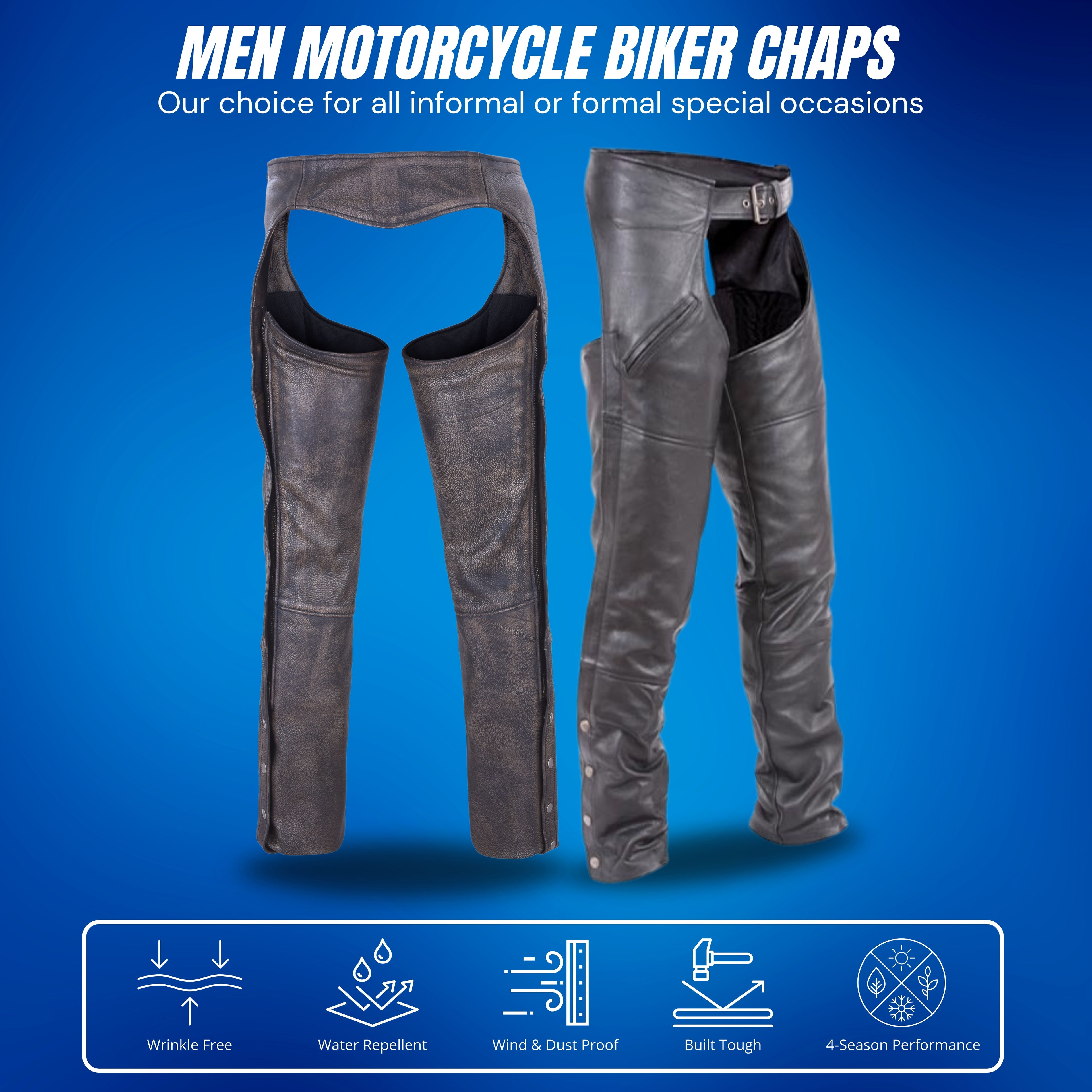 Milwaukee Leather Men’s Premium Motorcycle Chaps – Thermal Lined Biker Riding Gear