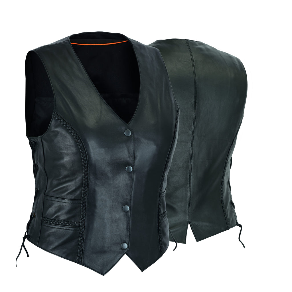 Motorcycle Women’s Braided Leather Vest – Classic Biker Style by Rexons
