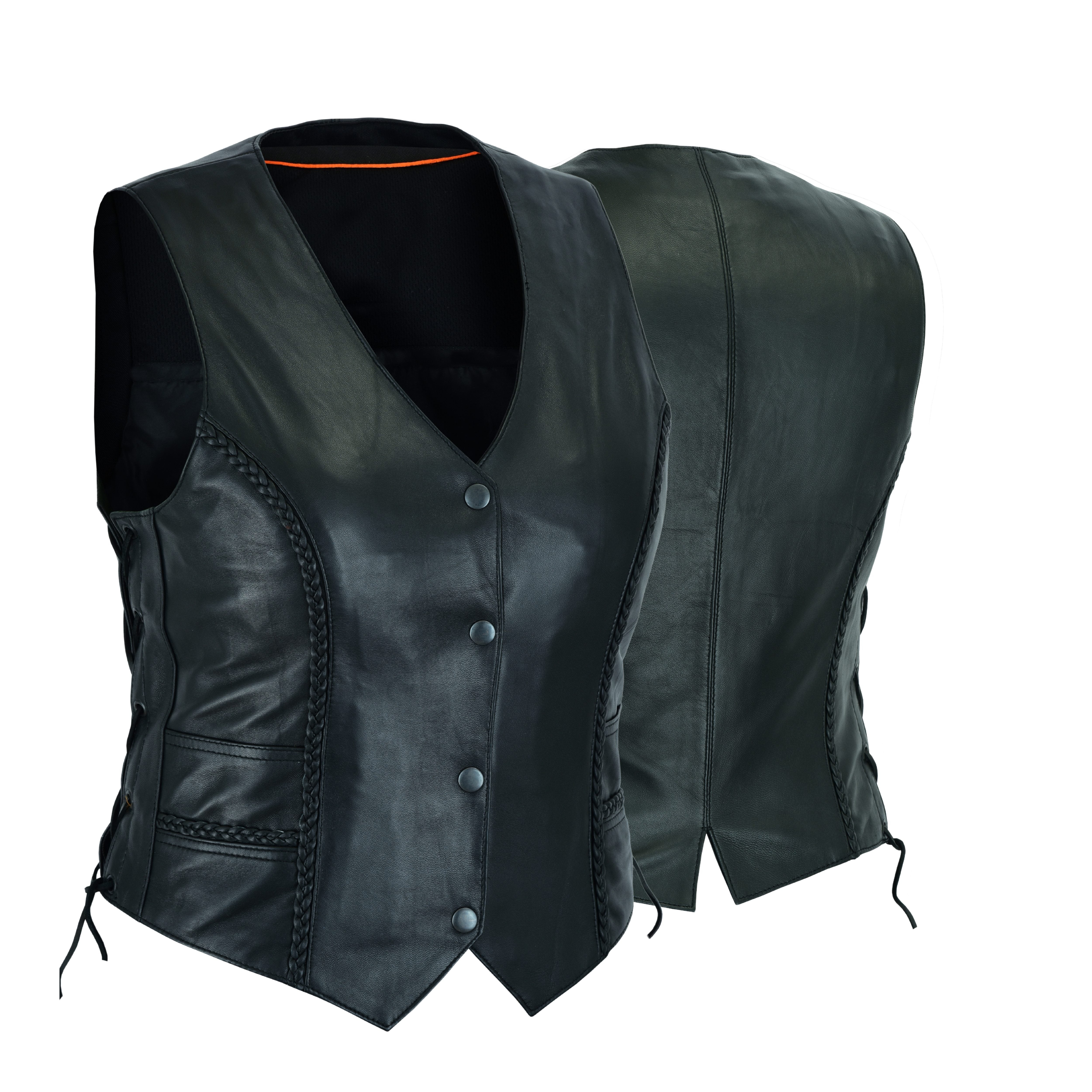 Motorcycle Women’s Braided Leather Vest – Classic Biker Style by Rexons