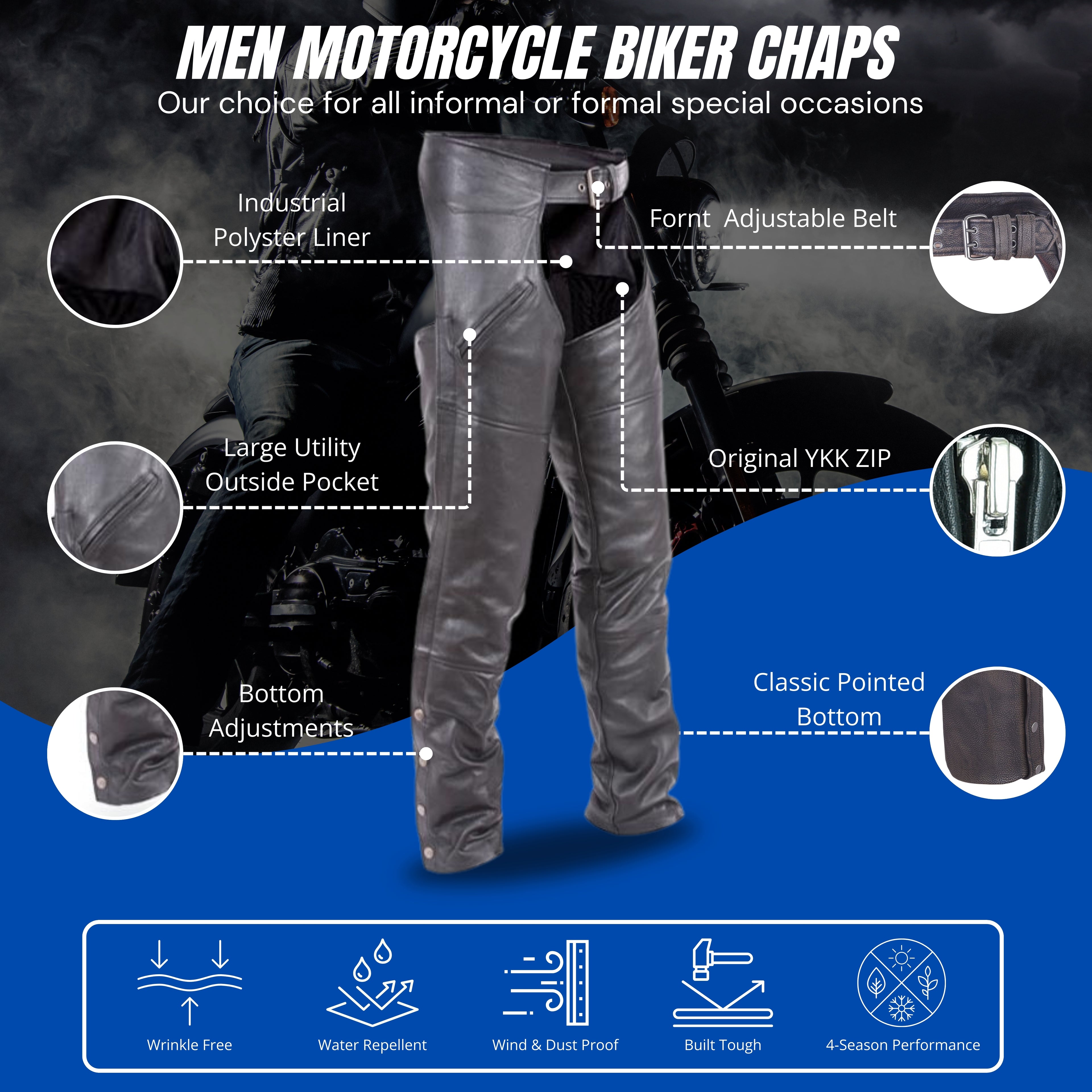 Milwaukee Leather Men’s Premium Motorcycle Chaps – Thermal Lined Biker Riding Gear