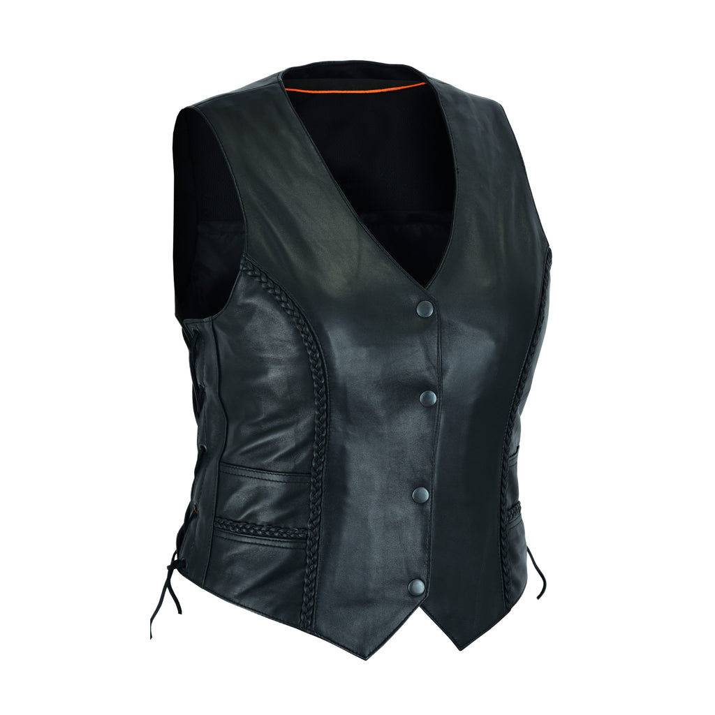 Motorcycle Women’s Braided Leather Vest – Classic Biker Style by Rexons