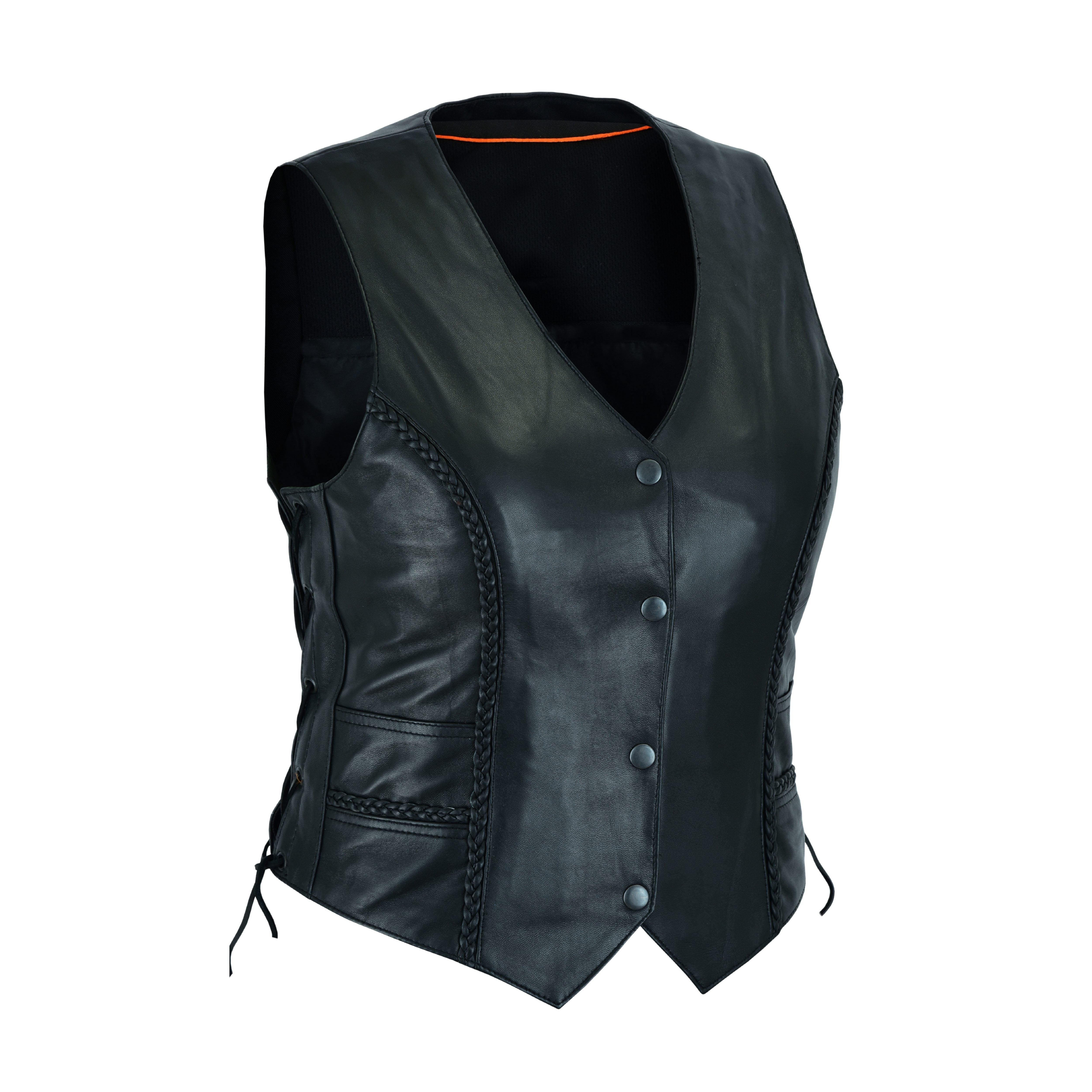 Motorcycle Women’s Braided Leather Vest – Classic Biker Style by Rexons