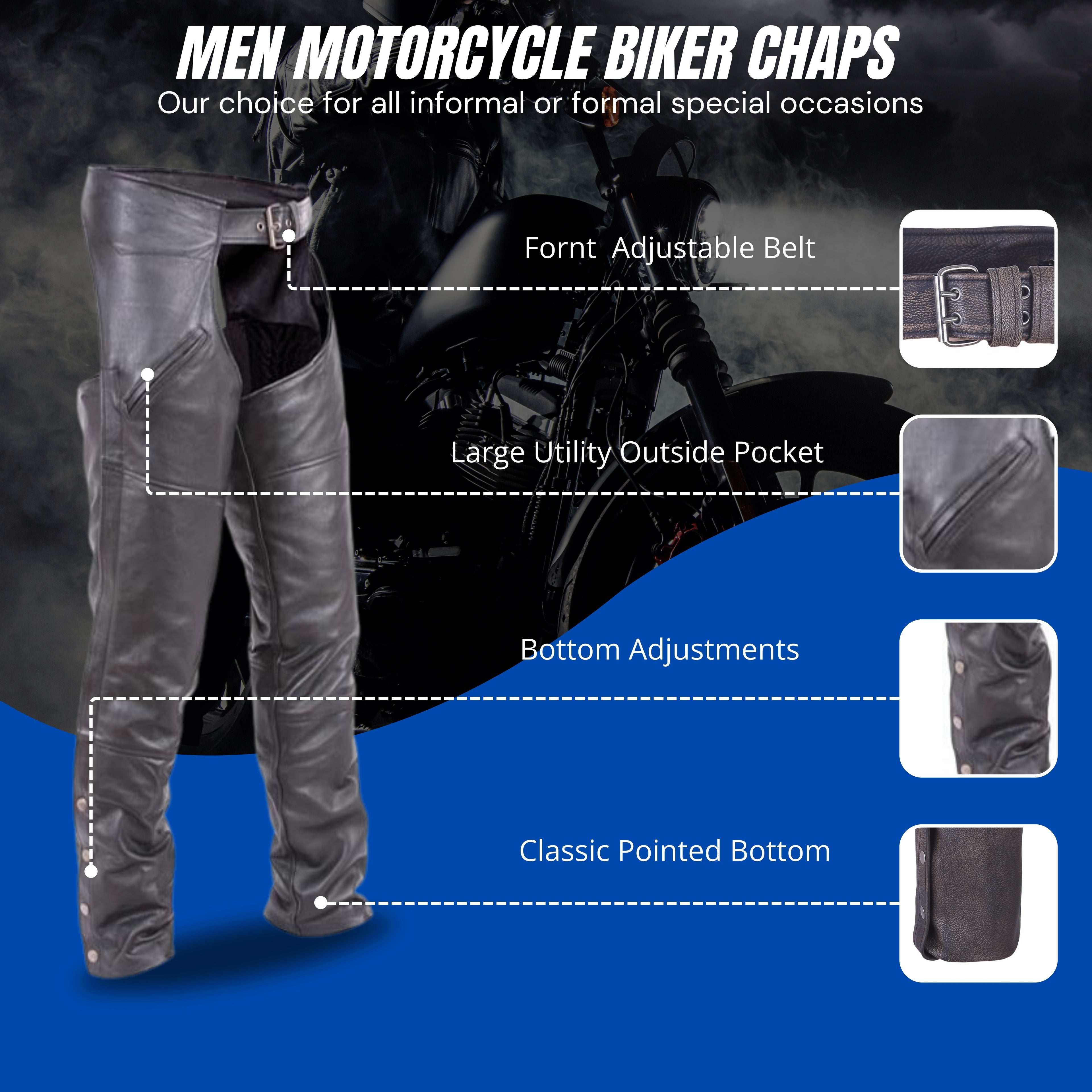 Milwaukee Leather Men’s Premium Motorcycle Chaps – Thermal Lined Biker Riding Gear