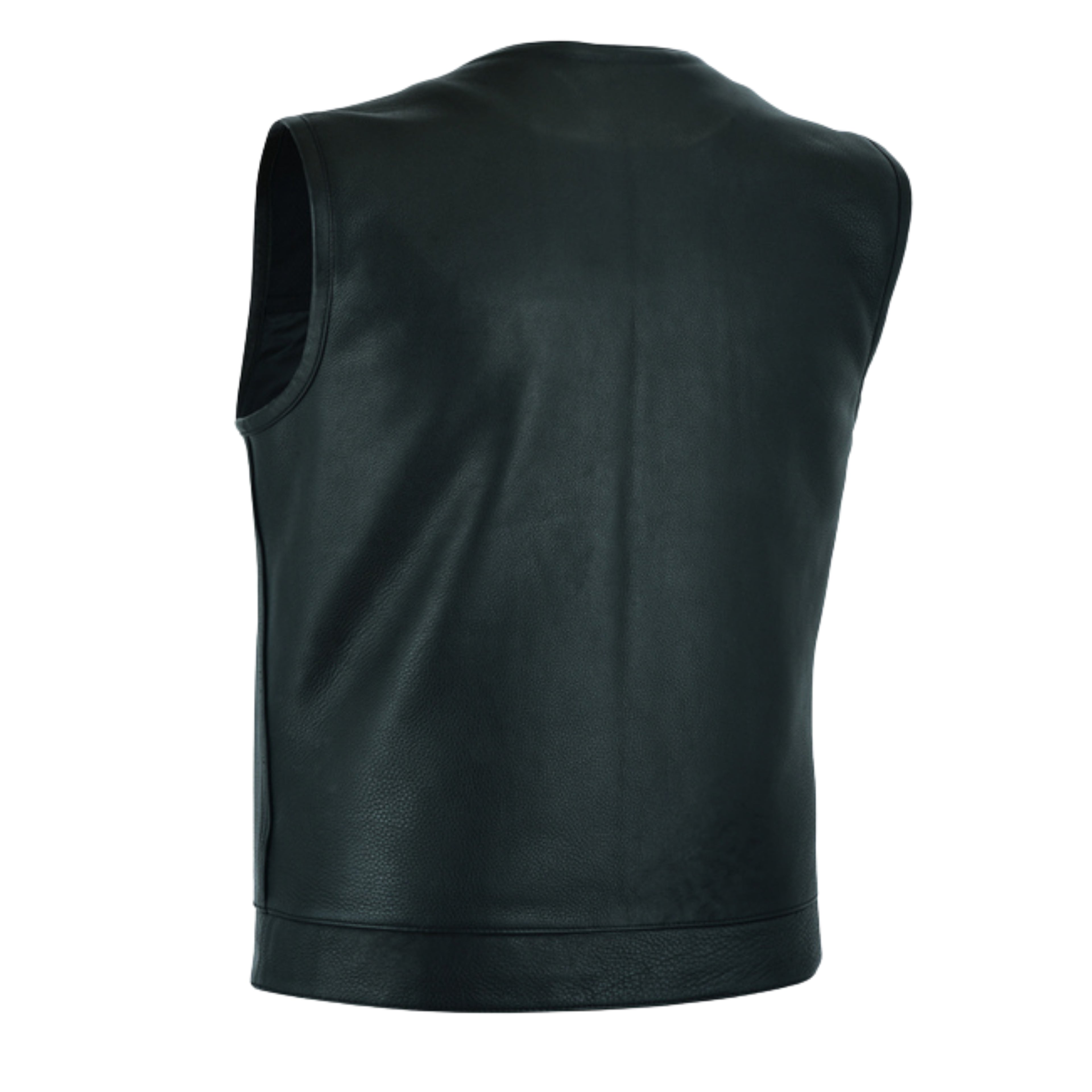 Men's SOA Style Motorcycle Vest – Genuine Cowhide Leather, Collarless Design with Dual Gun Pockets and Club Patch Back