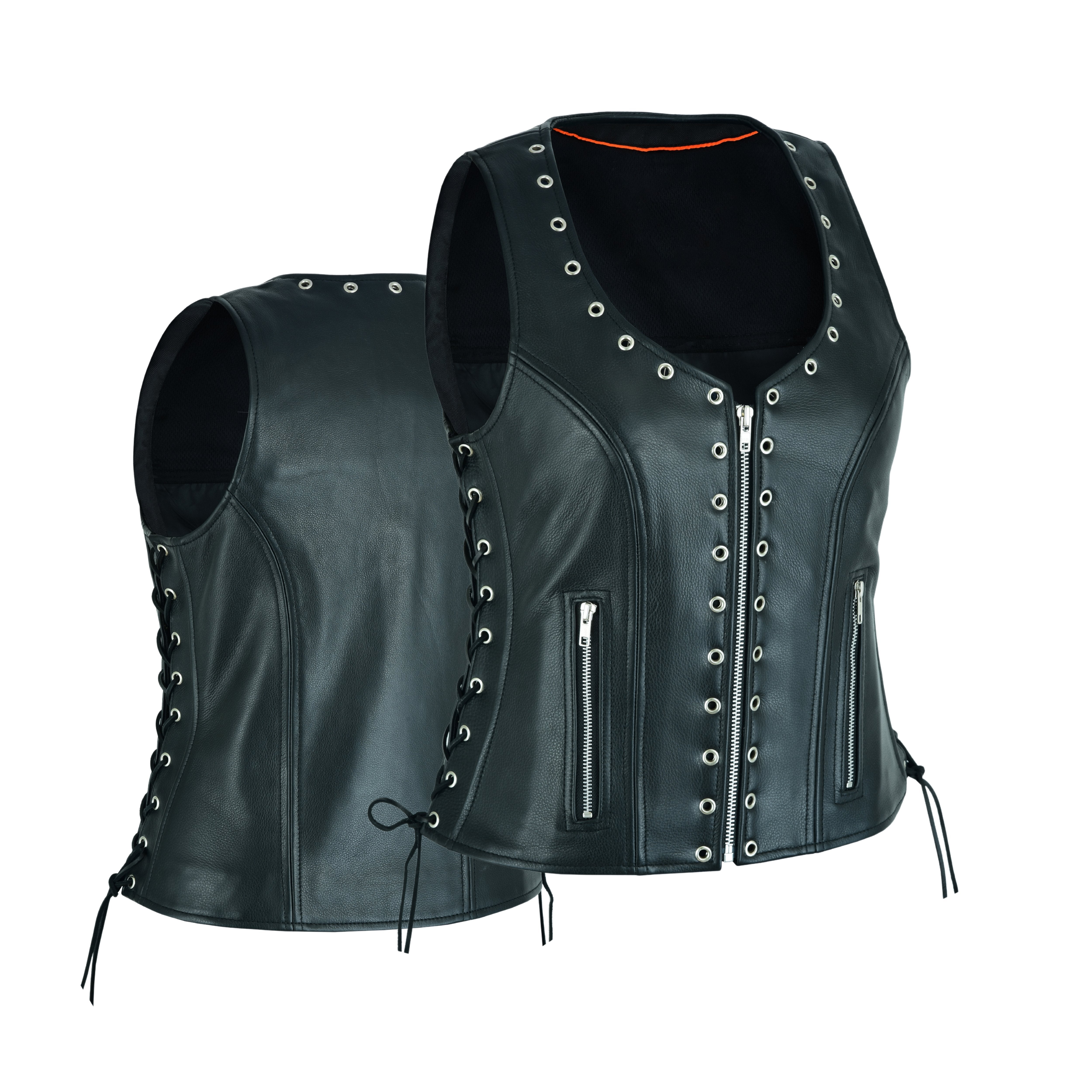Women’s Eyelet Leather Vest – Longer Length Premium Fit by Rexons