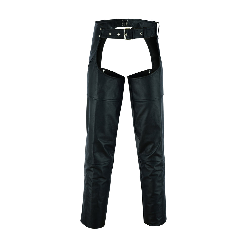 NKD Heavy Buffalo Leather Lined Motorcycle Riding Biker Chap-Black
