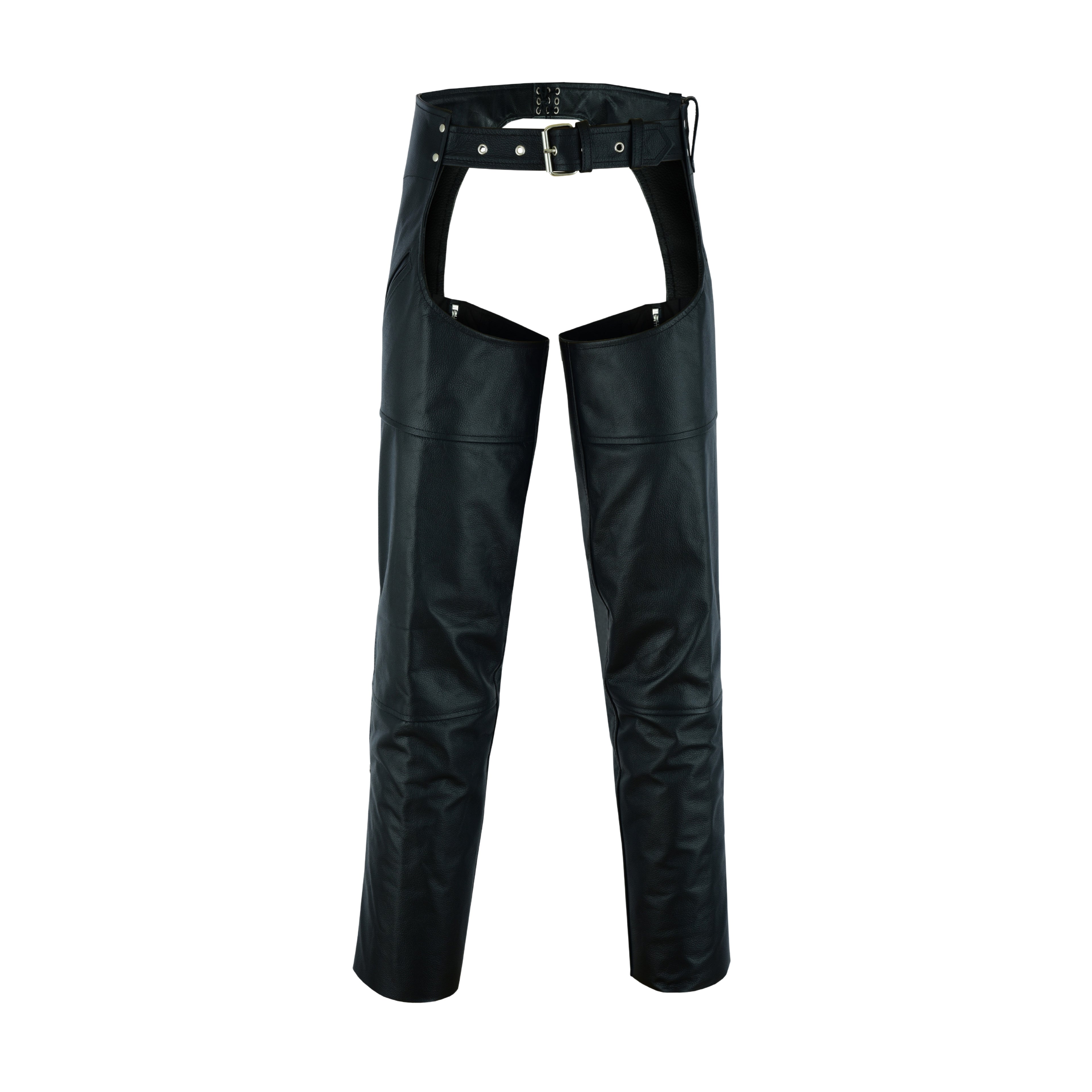 NKD Heavy Buffalo Leather Lined Motorcycle Riding Biker Chap-Black
