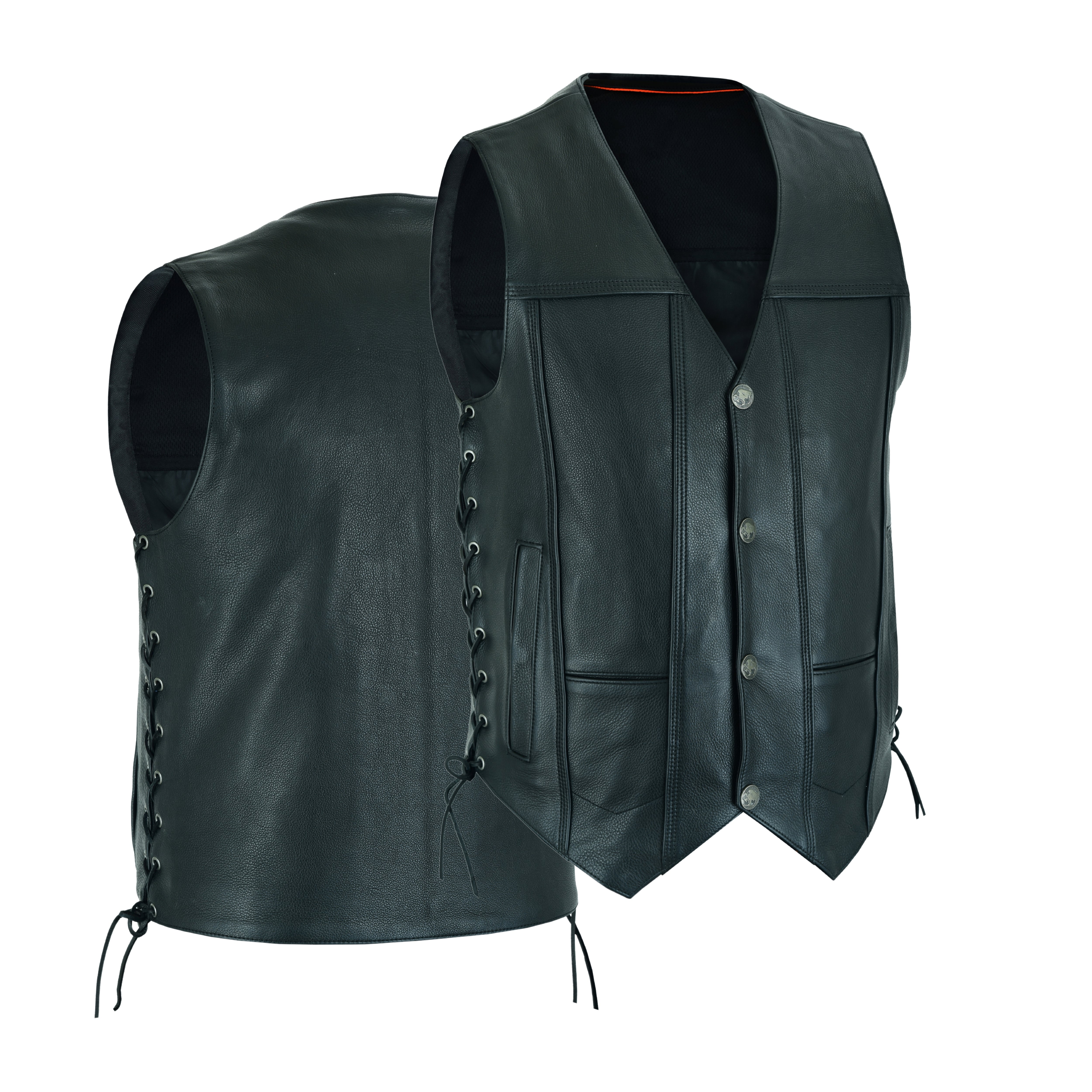 Milwaukee Leather Men's Black Classic V-Neck Motorcycle Vest – Premium Buffalo Leather Biker Rider Vest with Snap Front and Patch-Friendly Back