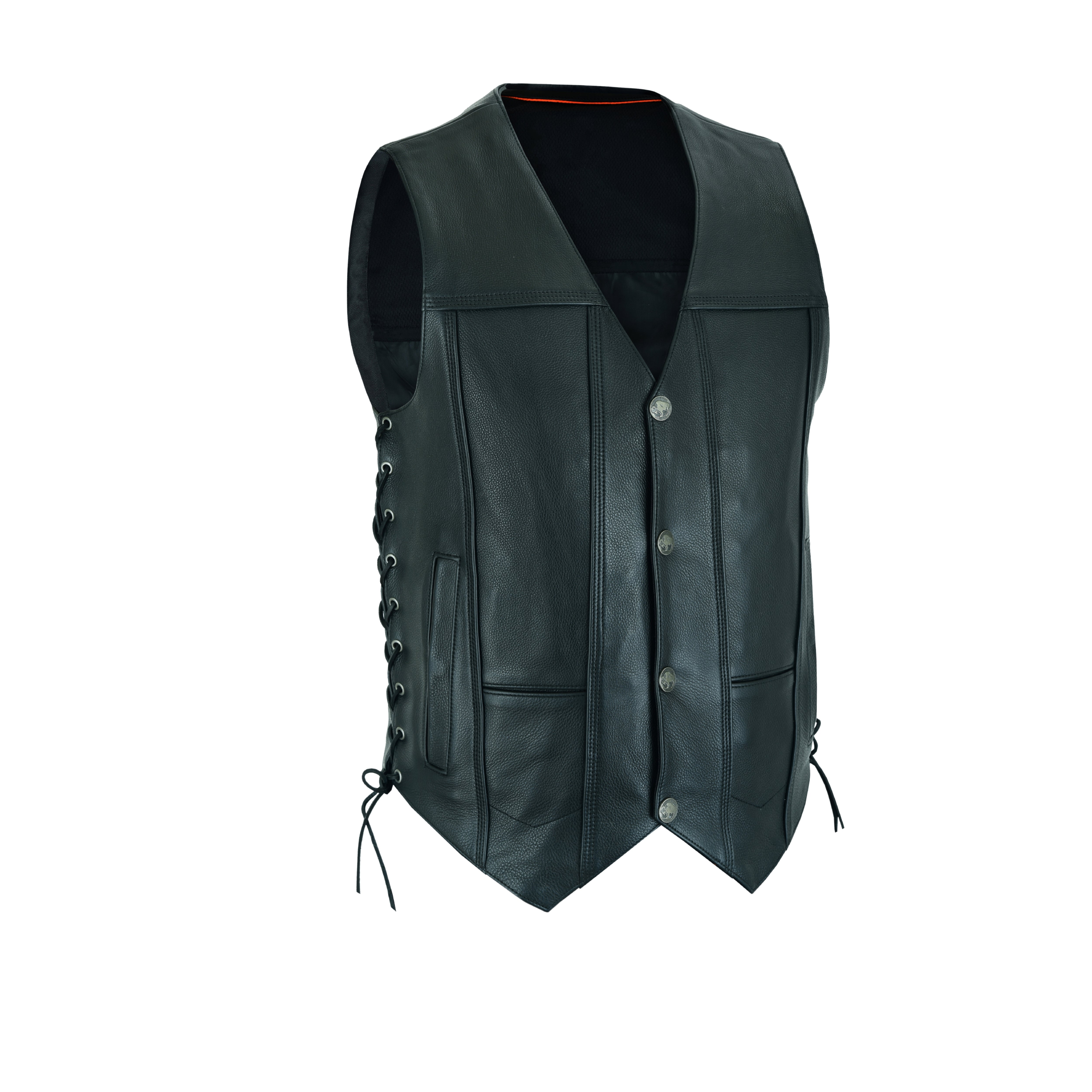 Milwaukee Leather Men's Black Classic V-Neck Motorcycle Vest – Premium Buffalo Leather Biker Rider Vest with Snap Front and Patch-Friendly Back