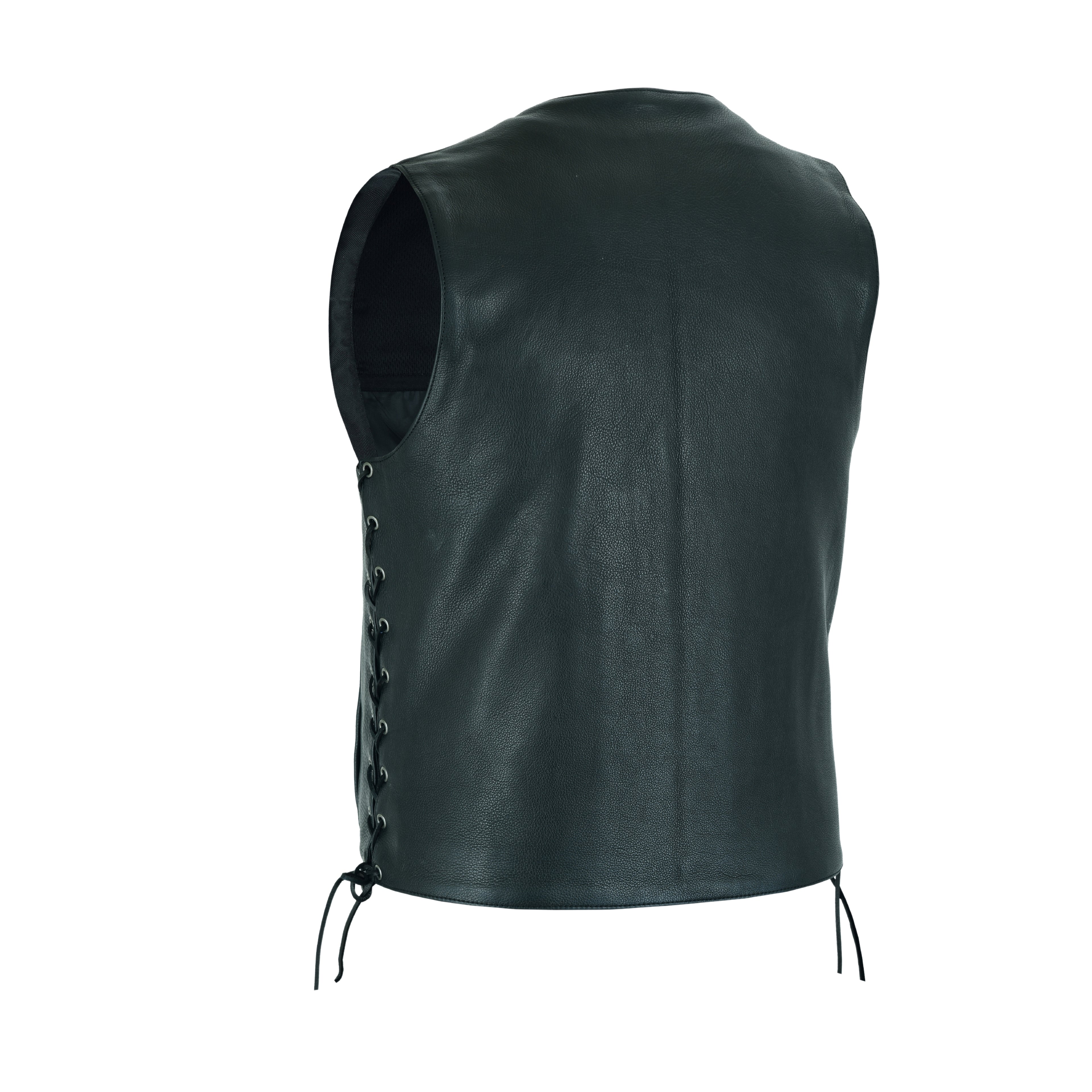 Men’s Black Classic V-Neck Motorcycle Vest – Premium Buffalo Leather Biker Vest with Snap Closure & Patch-Friendly Back