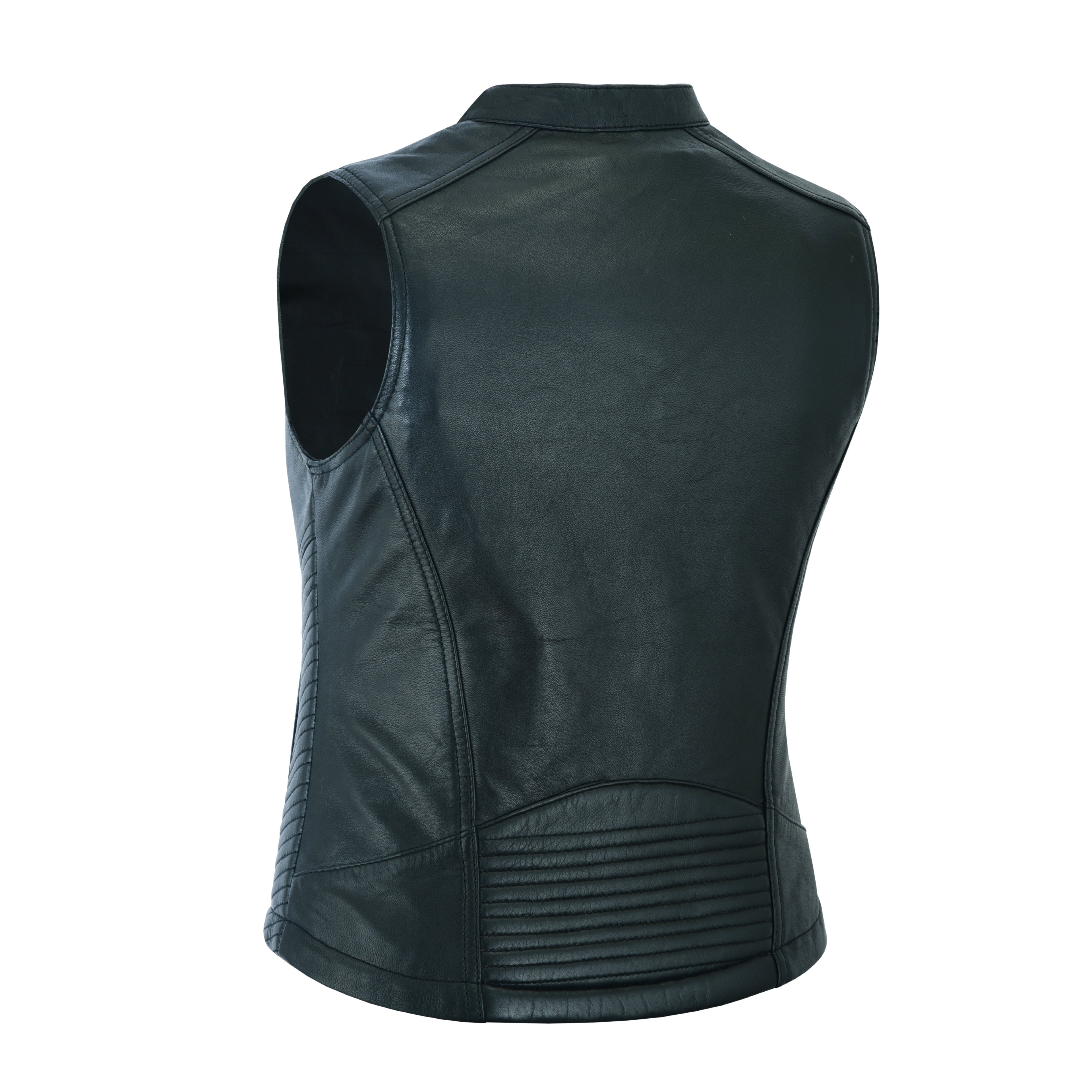 Women’s Leather Motorcycle Vest with Concealed Gun Pockets and Racer Collar – Tactical Clubwear by Rexons