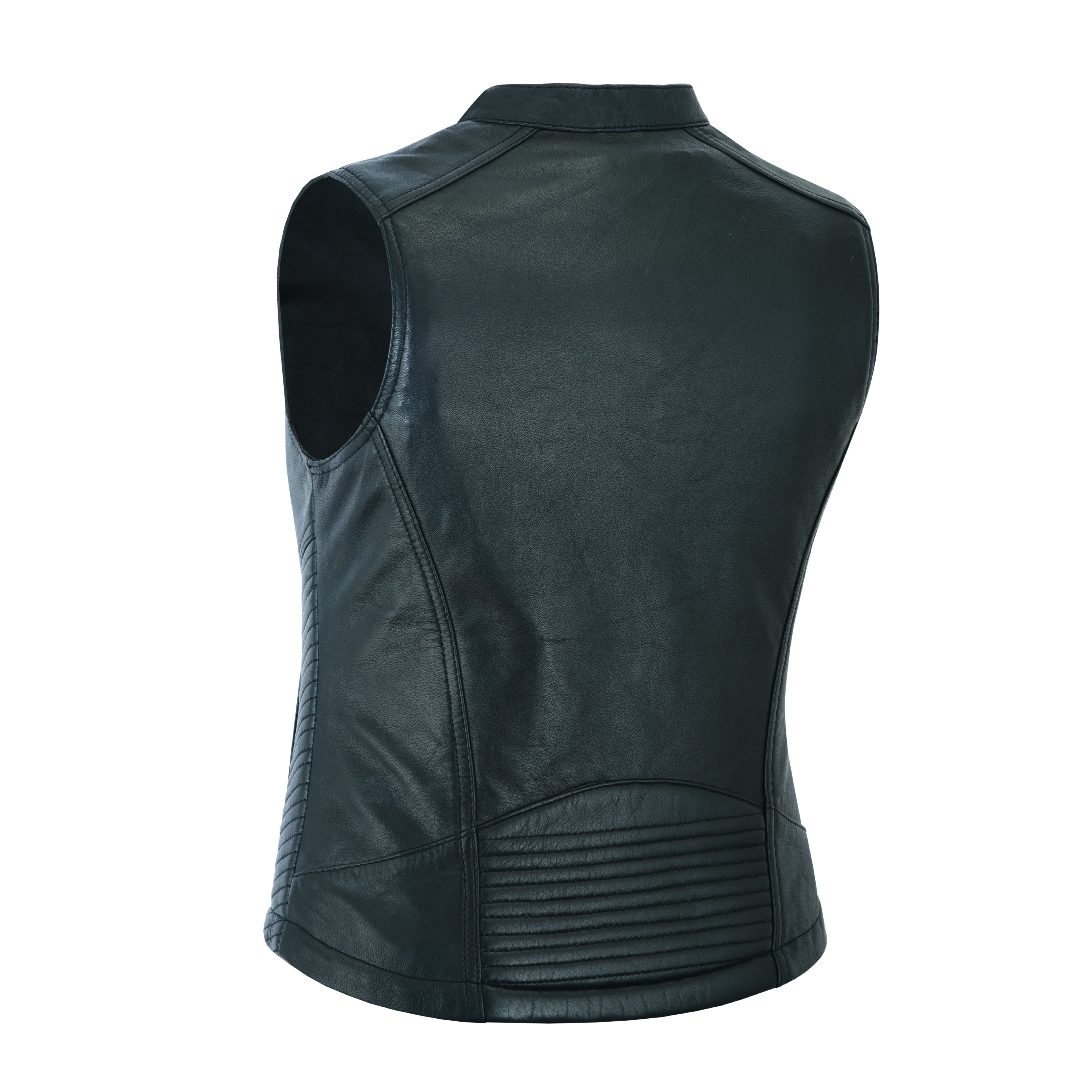 Women’s Leather Motorcycle Vest with Concealed Gun Pockets and Racer Collar – Tactical Clubwear by Rexons