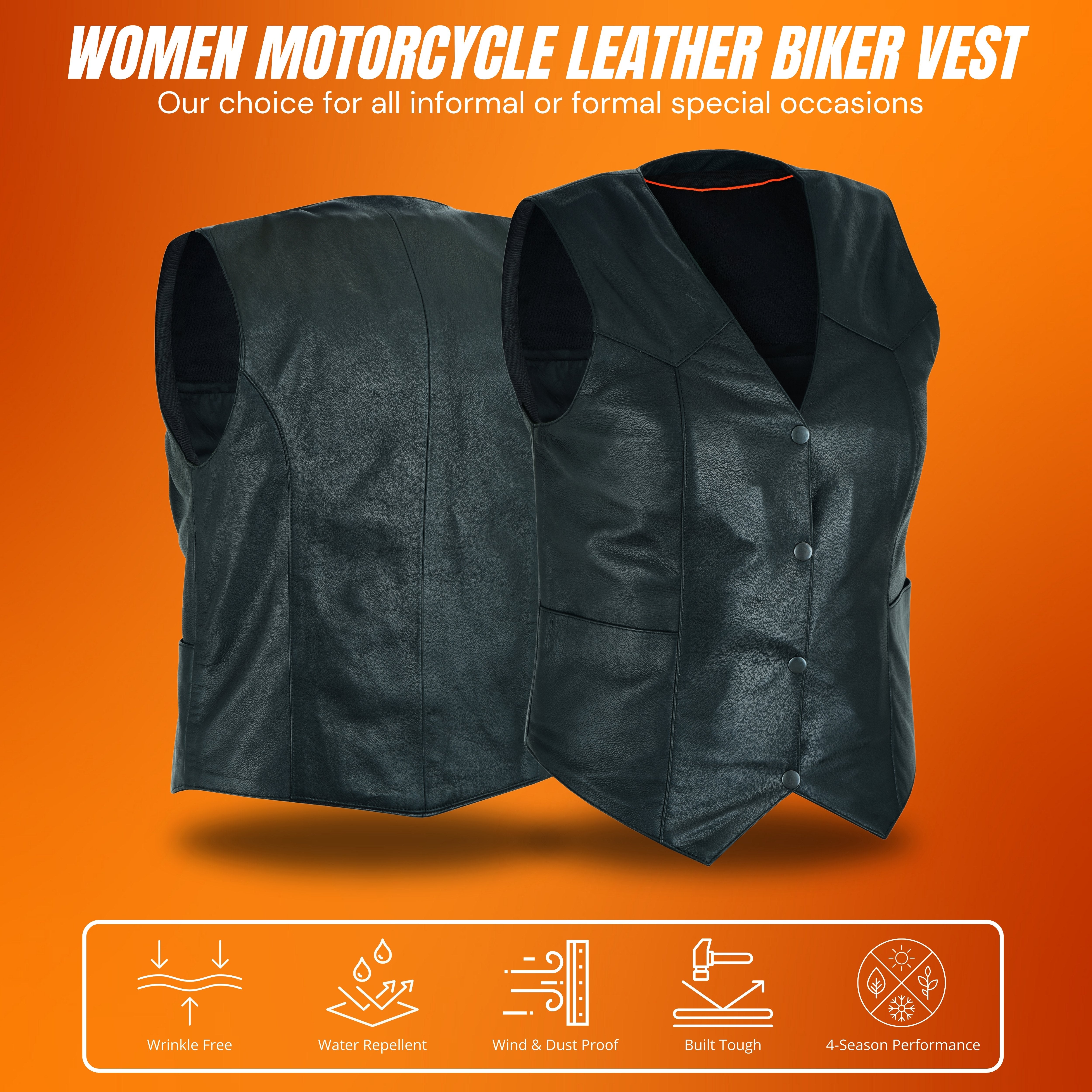Black Soft Leather Biker Motorcycle Vest with Concealed Carry Pockets – by Rexons