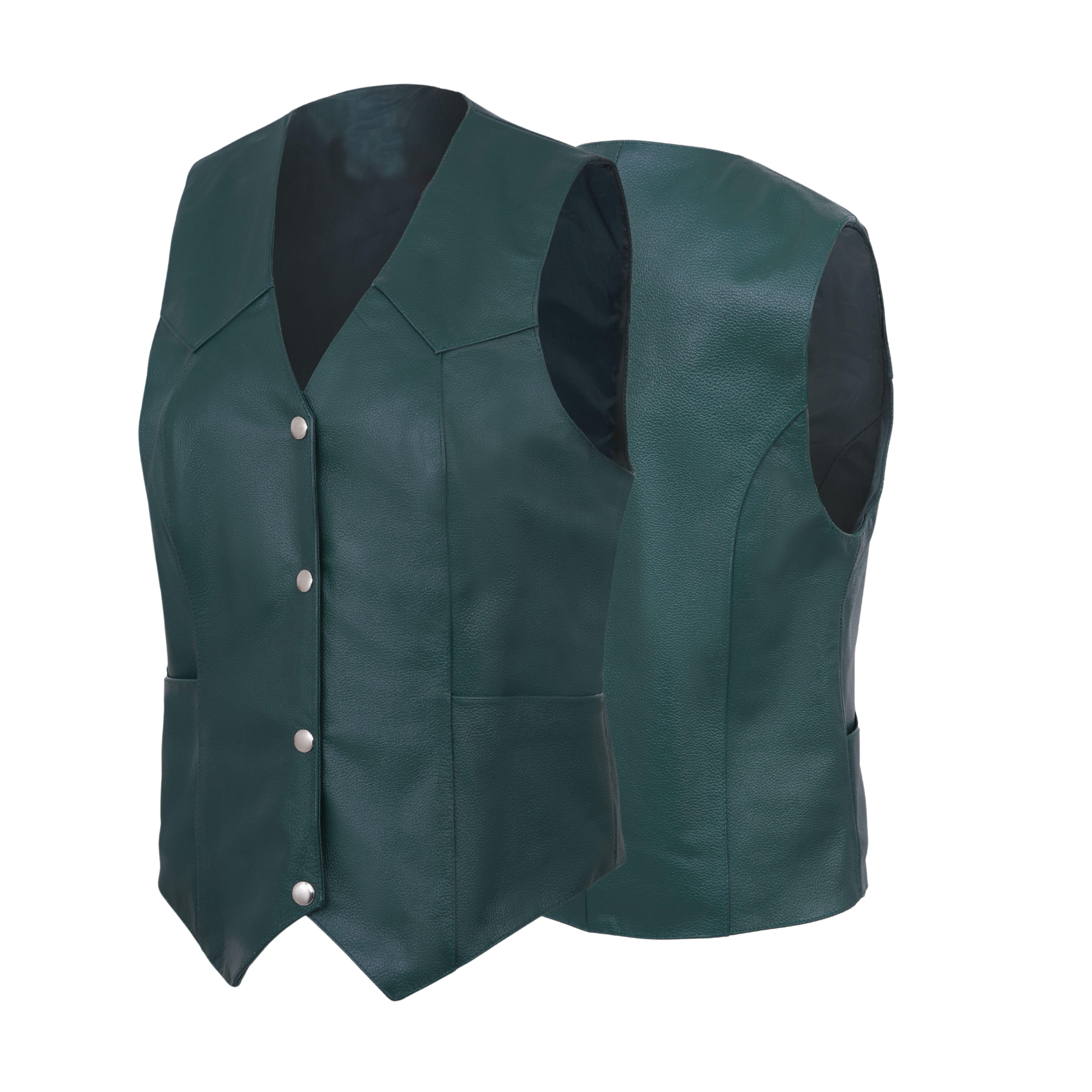Women’s Soft Leather Motorcycle Biker Vest – Classic Sleeveless Riding Vest by Rexons