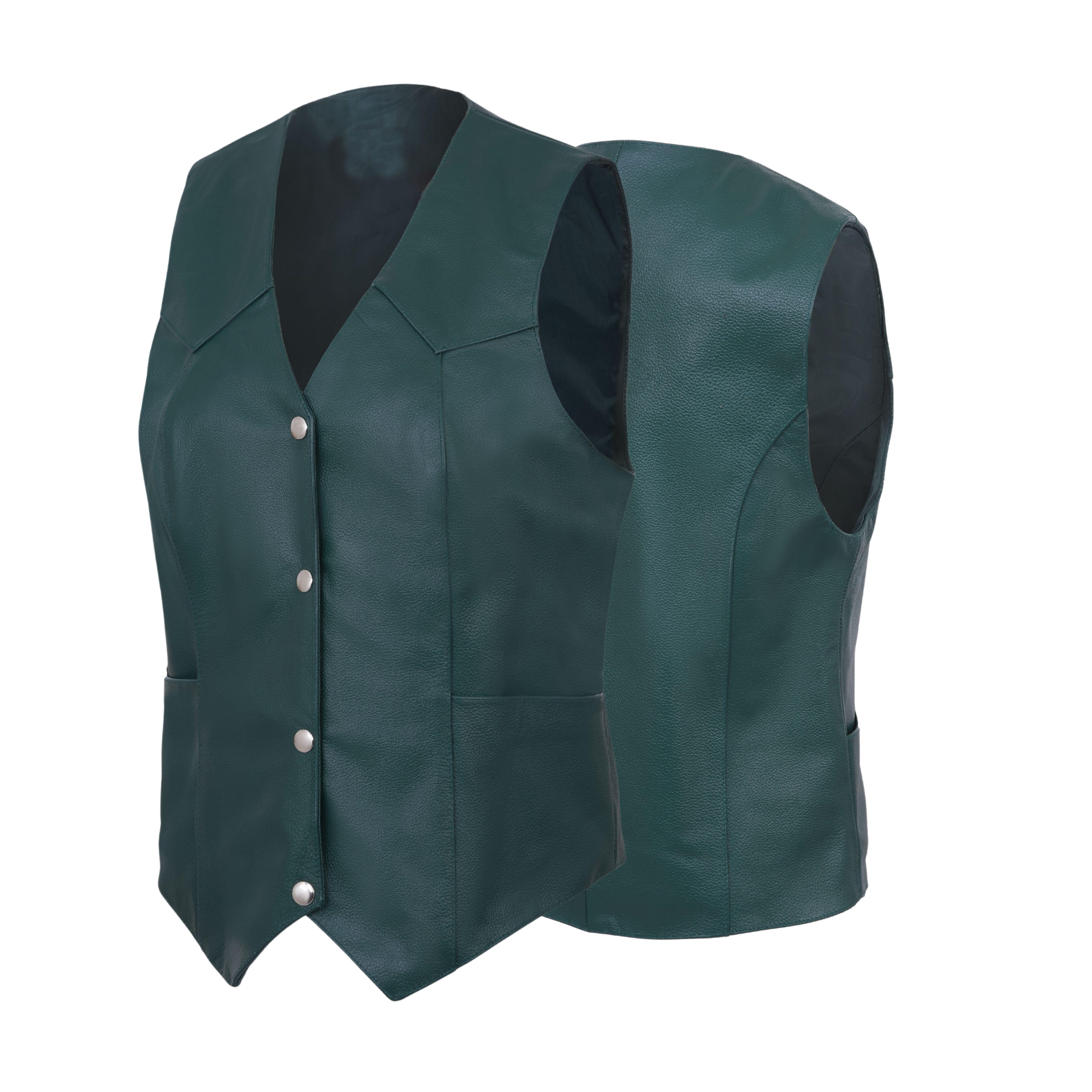 Women’s Soft Leather Motorcycle Biker Vest – Classic Sleeveless Riding Vest by Rexons